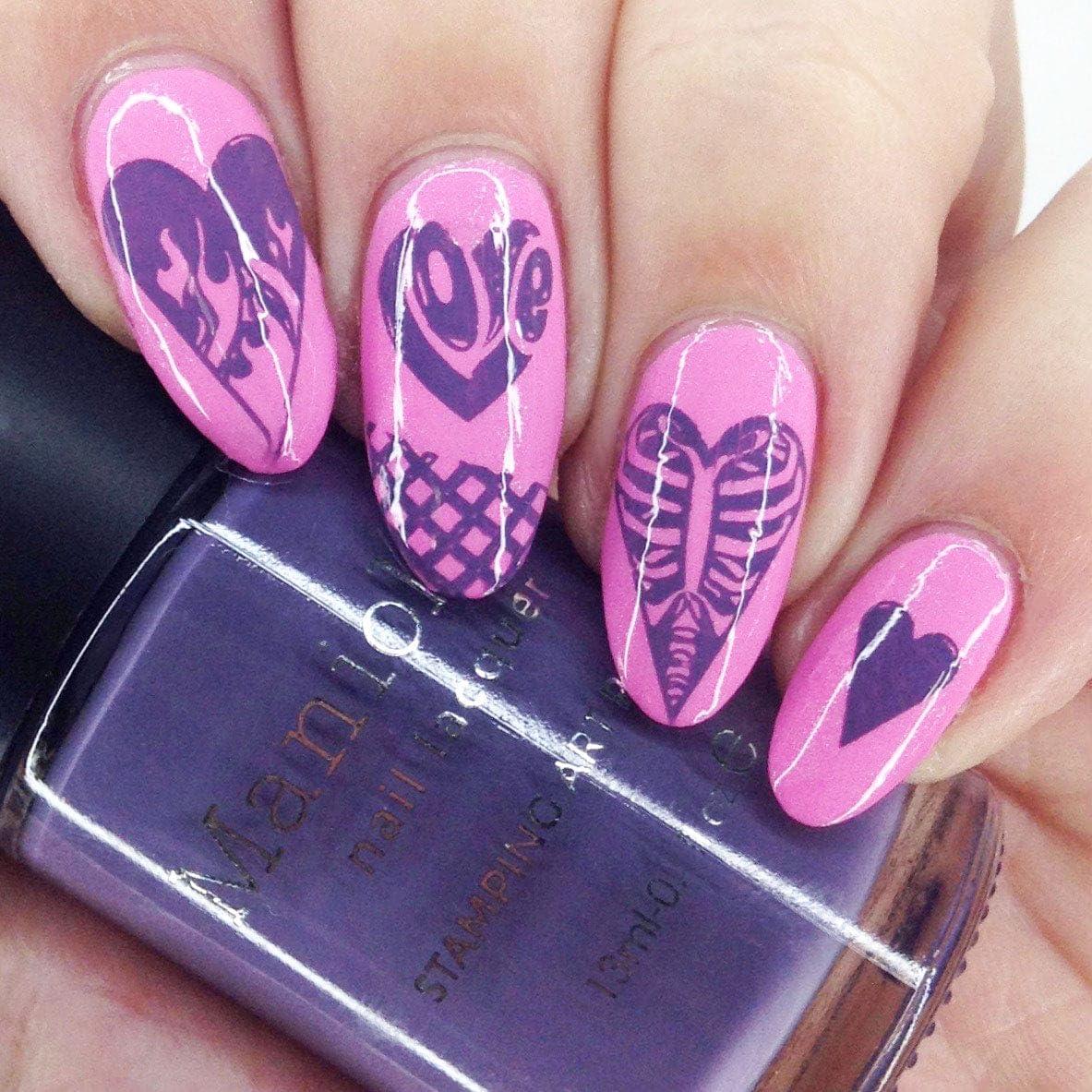 Conjunto de Placas de Estampado de Uñas Maniology Corazones y Gradientes