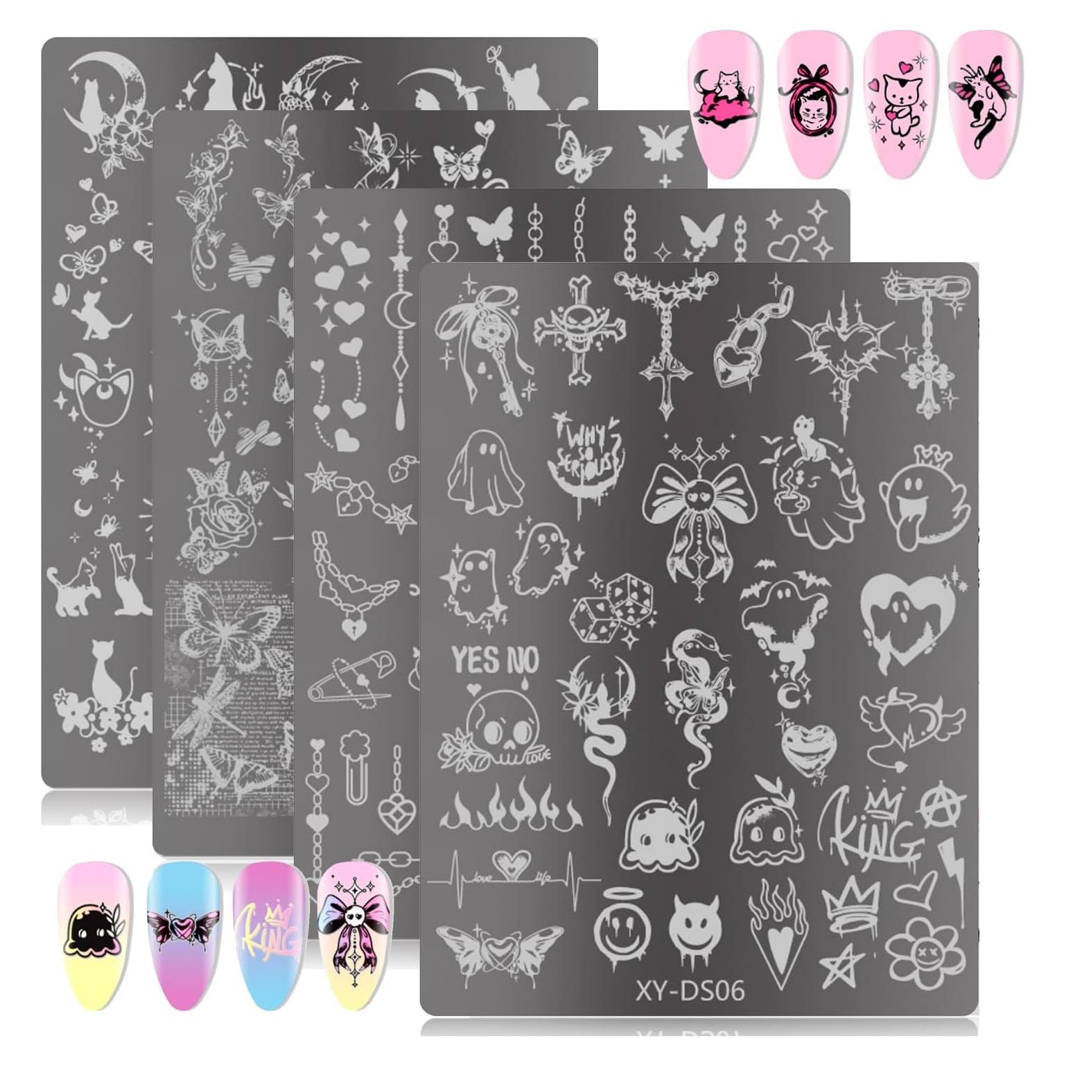 Juego de Placas de Estampado de Uñas Gótico WHHMW 4 Piezas