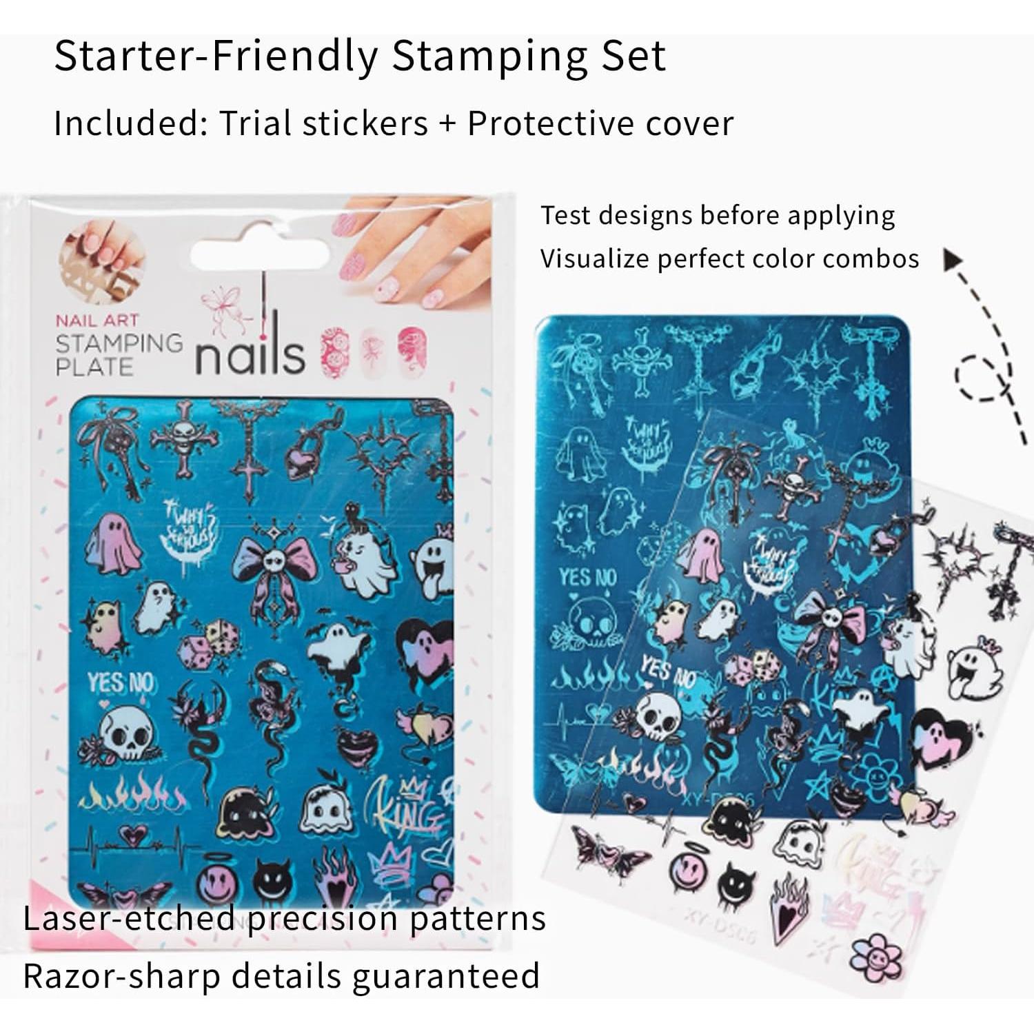 Juego de Placas de Estampado de Uñas Gótico WHHMW 4 Piezas