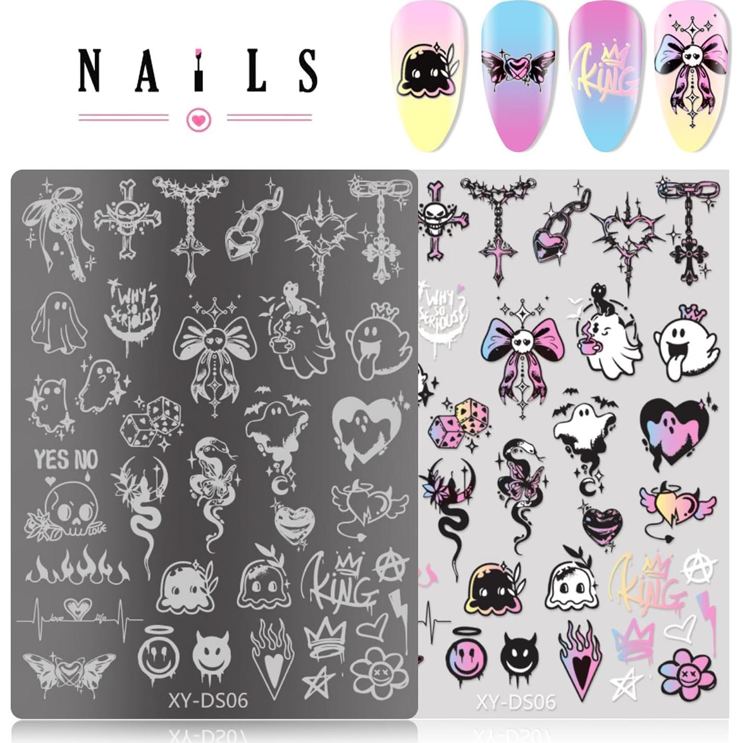 Juego de Placas de Estampado de Uñas Gótico WHHMW 4 Piezas