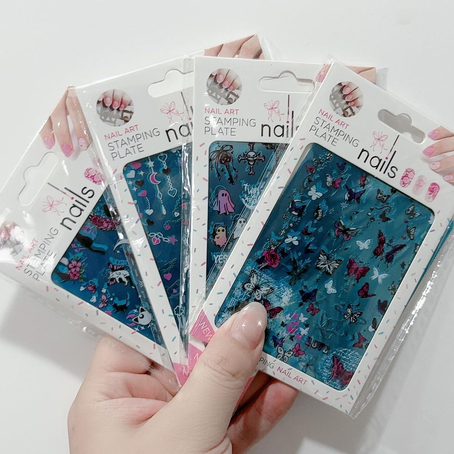 Juego de Placas de Estampado de Uñas Gótico WHHMW 4 Piezas