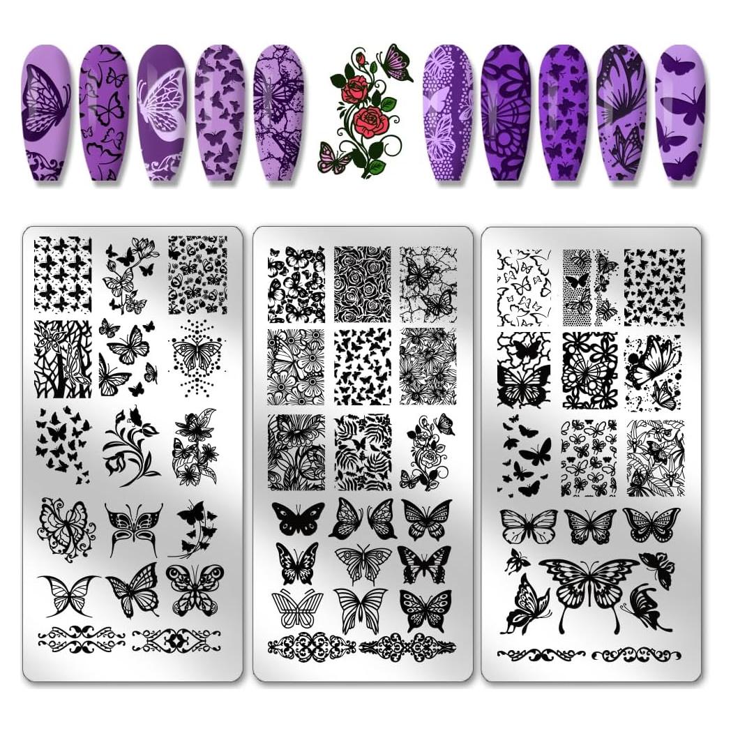 Plantillas de Estampado de Uñas PH PandaHall 3 Piezas Mariposas