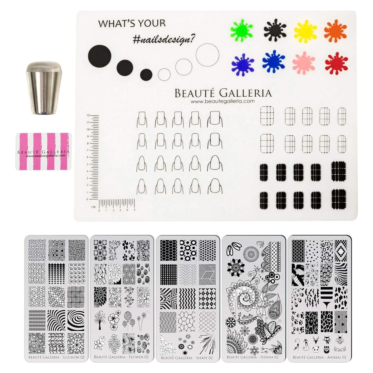 Conjunto de Estampado de Uñas Beaute Galleria - 5 Placas Premium