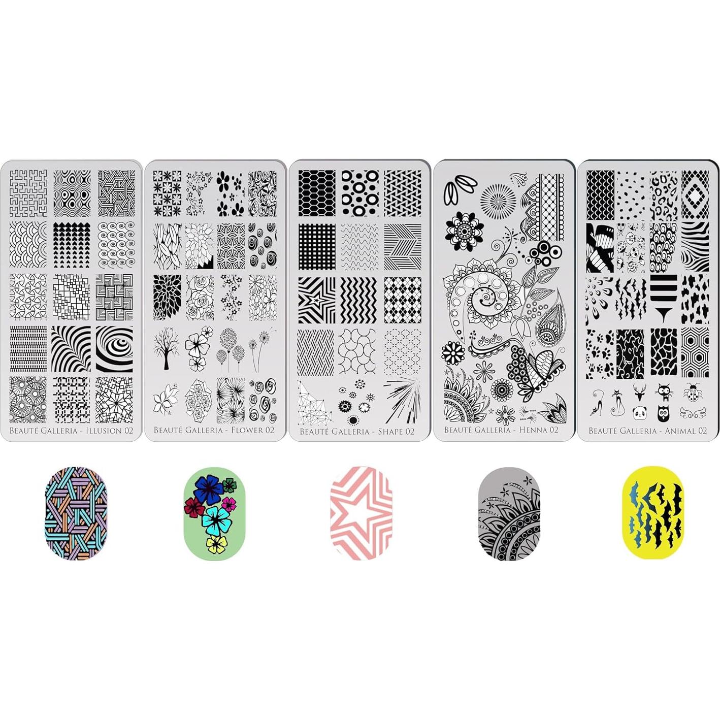 Conjunto de Estampado de Uñas Beaute Galleria - 5 Placas Premium