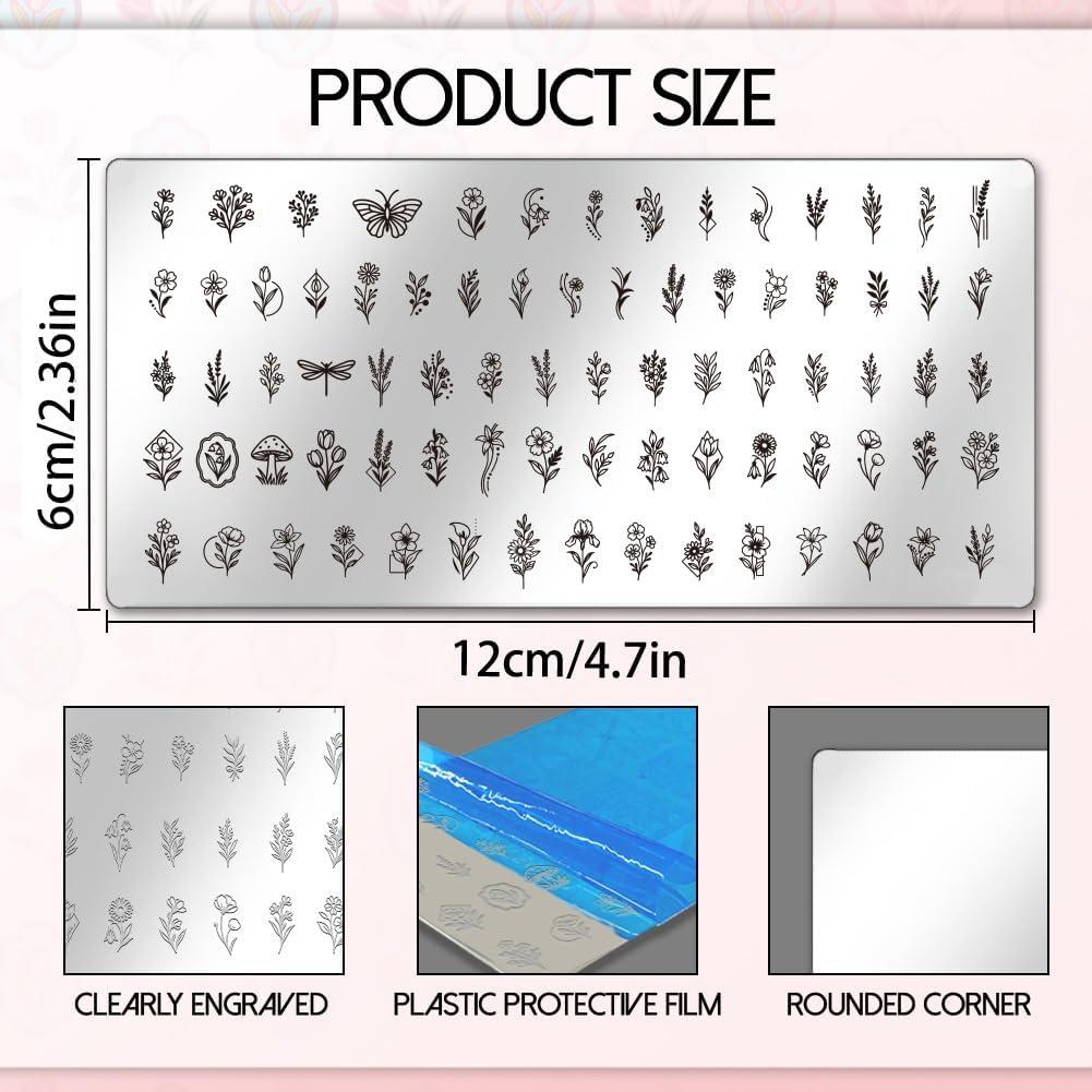 Set de 3 Placas de Estampado de Uñas UNICRAFTALE - Hojas y Flores