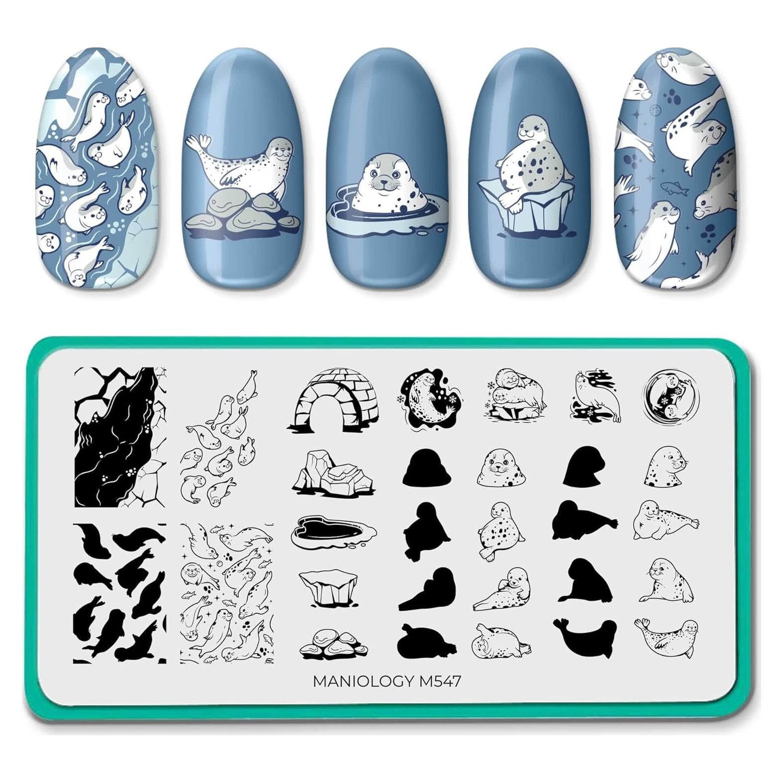 Placa de Estampado de Uñas Maniology M547 - Focas Invernales