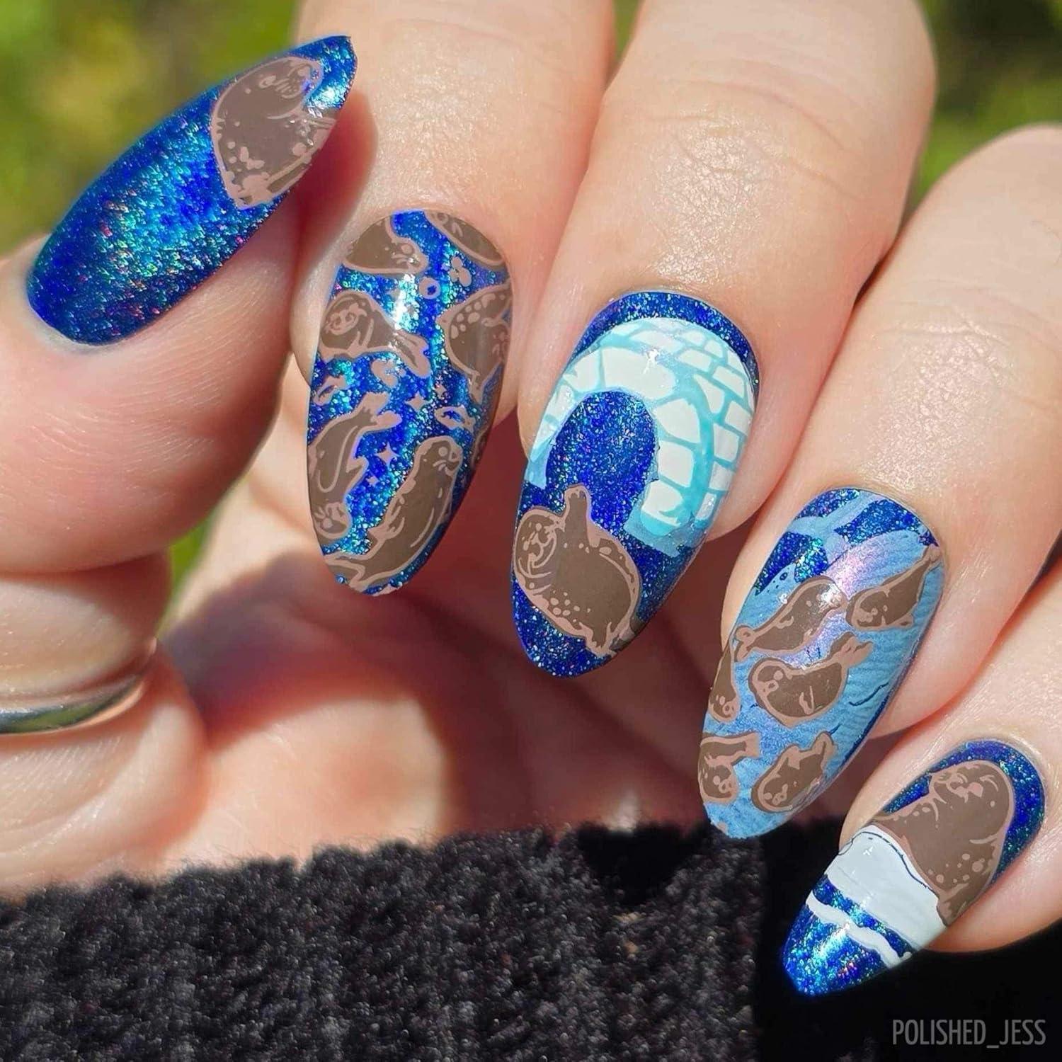 Placa de Estampado de Uñas Maniology M547 - Focas Invernales