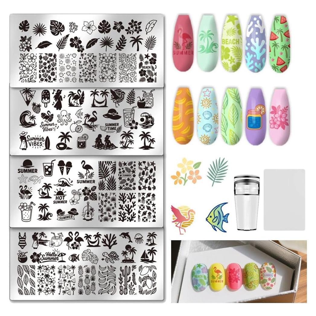 Set de 6 Placas de Estampado de Uñas UNICRAFTALE Verano Playa