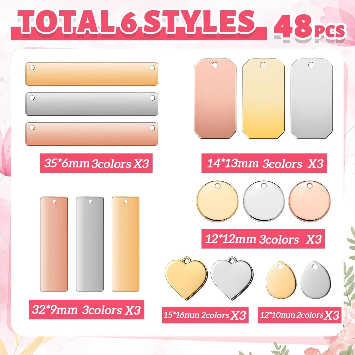 Hicarer 48 Etiquetas Metálicas en Blanco para Estampado DIY