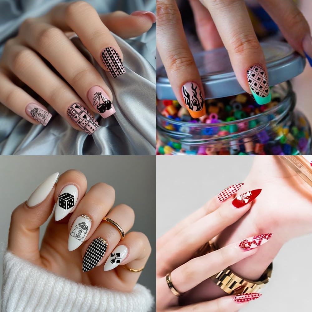 Placas de Estampado de Uñas PH PandaHall - 3 Piezas, Acero Inoxidable, Diseño Póker