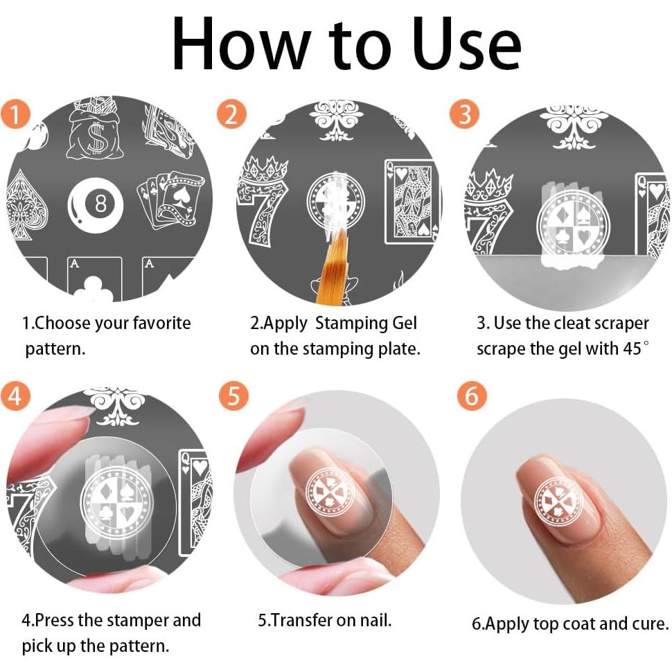 Placas de Estampado de Uñas PH PandaHall - 3 Piezas, Acero Inoxidable, Diseño Póker