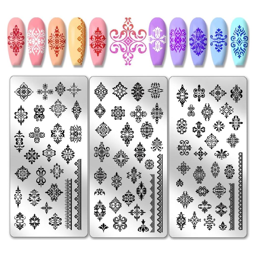 Plantillas de Estampado de Uñas Florales Francesas PH PandaHall - 3 Piezas