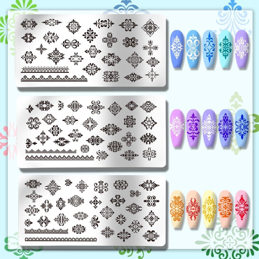 Plantillas de Estampado de Uñas Florales Francesas PH PandaHall - 3 Piezas