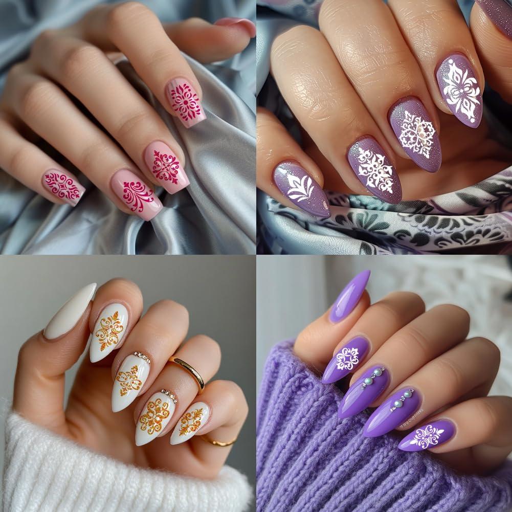 Plantillas de Estampado de Uñas Florales Francesas PH PandaHall - 3 Piezas