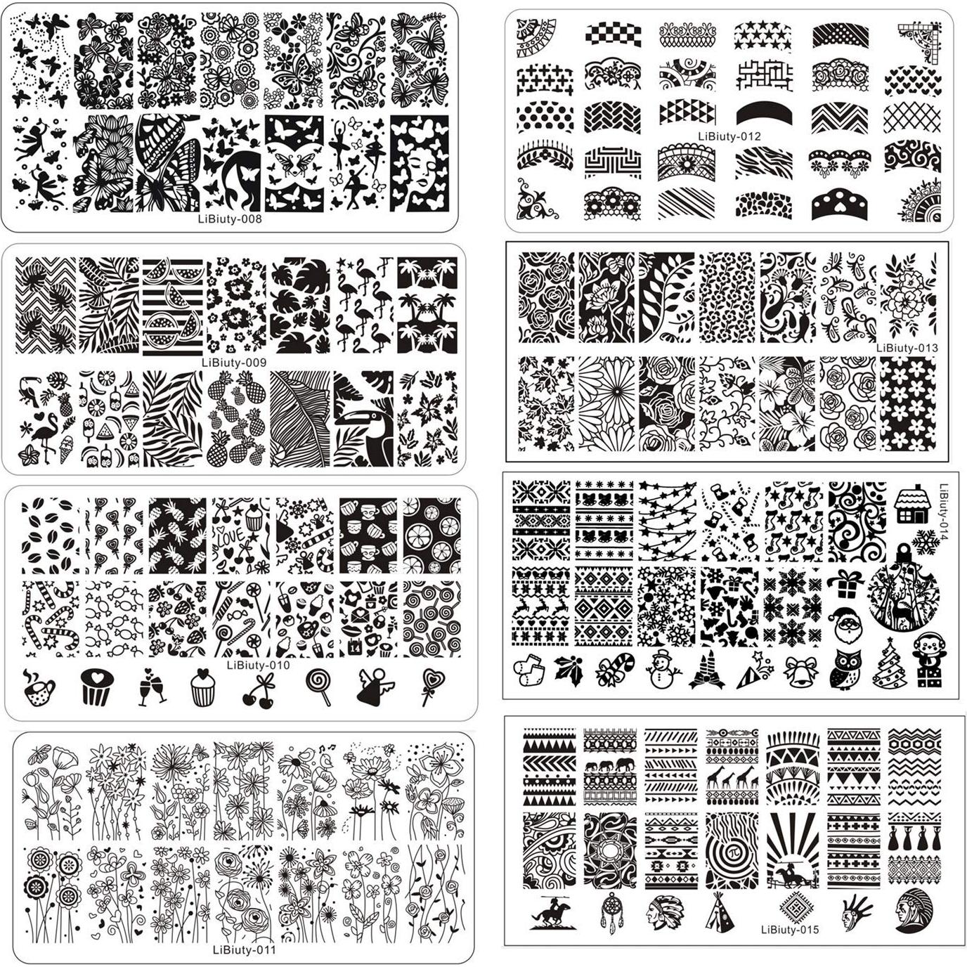 Conjunto de Estampado de Uñas 15 Placas + Estampador + Raspador