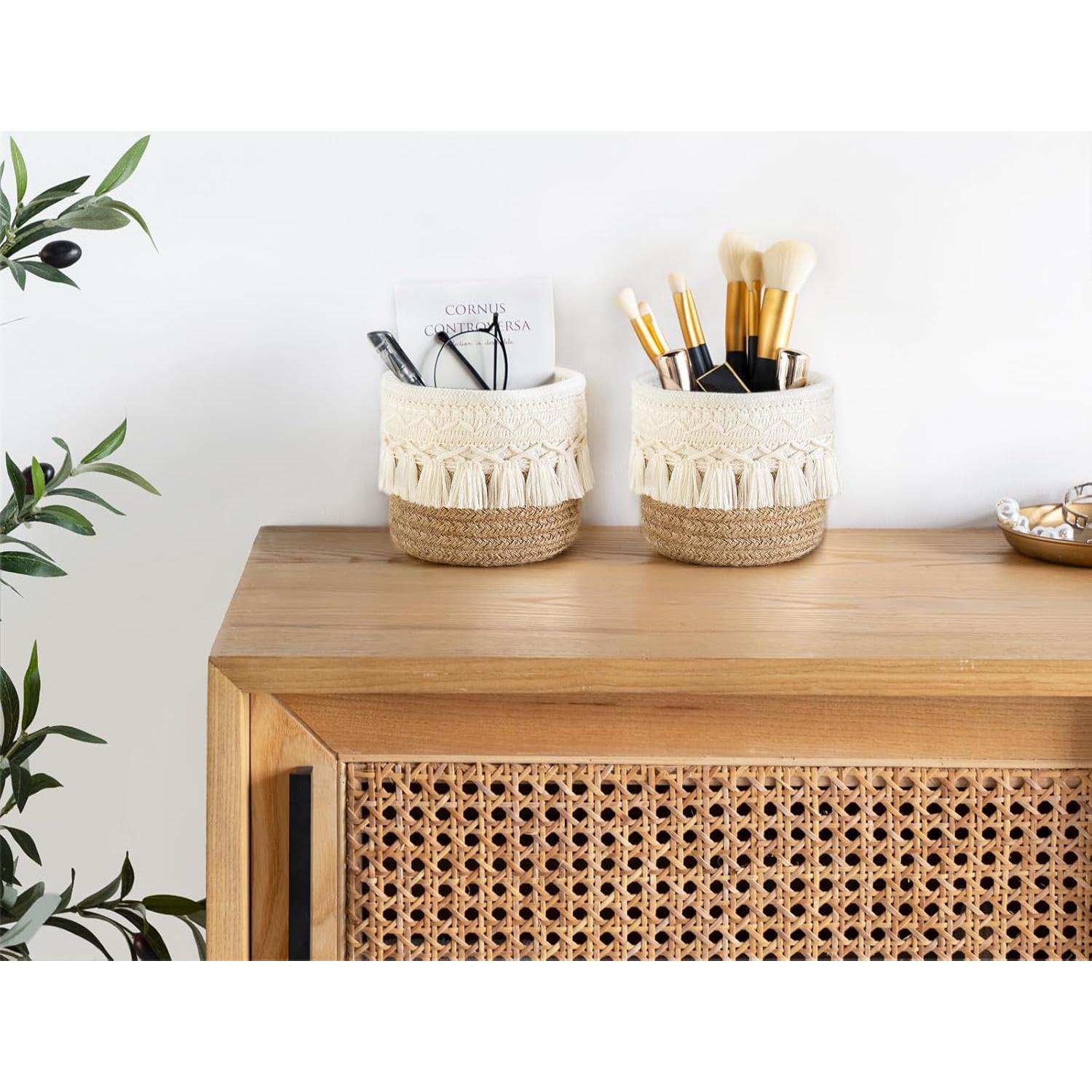 Organizador de Brochas de Maquillaje Mkono - Juego de 2 Cestas Boho 10x10cm