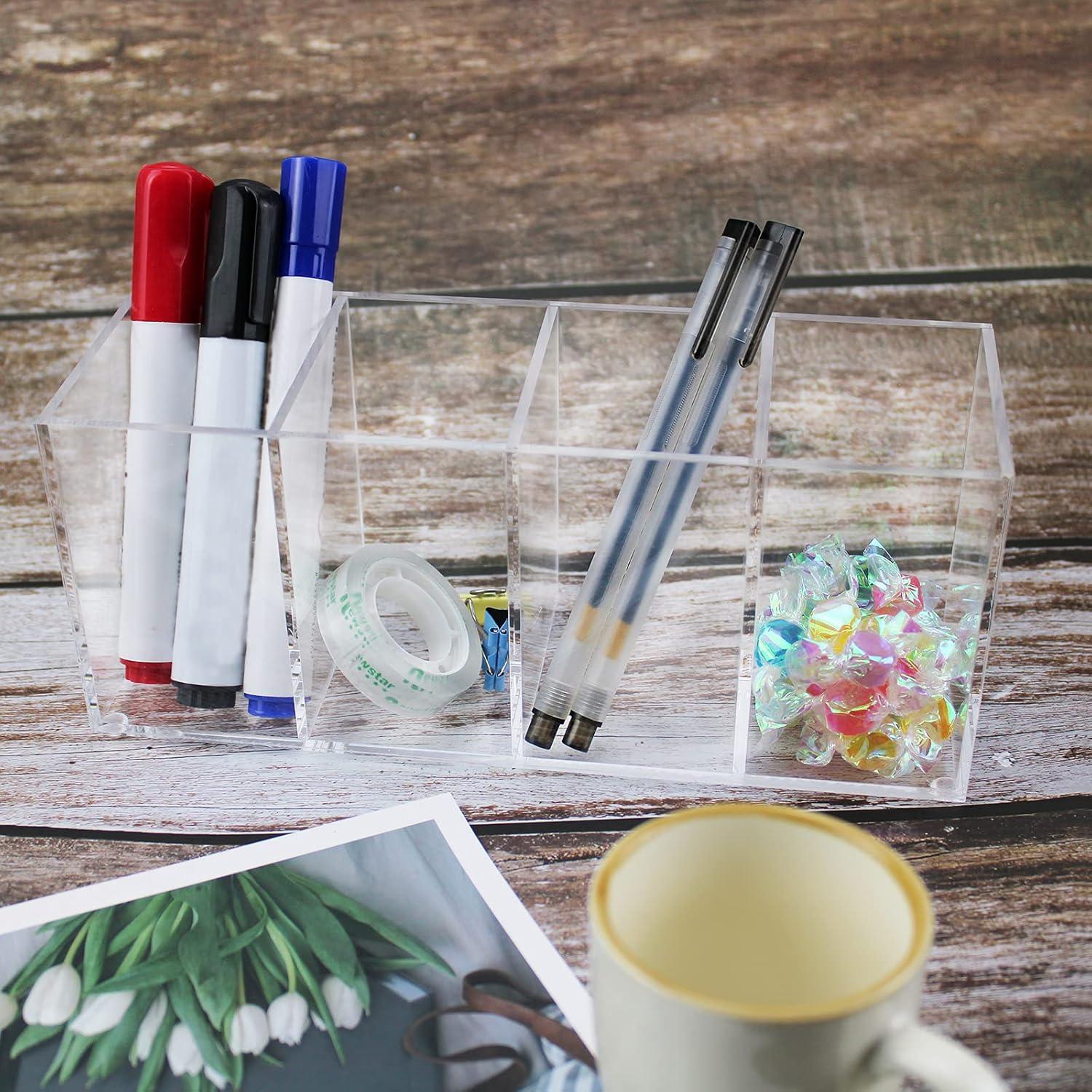 Soporte organizador de bolígrafos acrílico QPEY 4 compartimentos