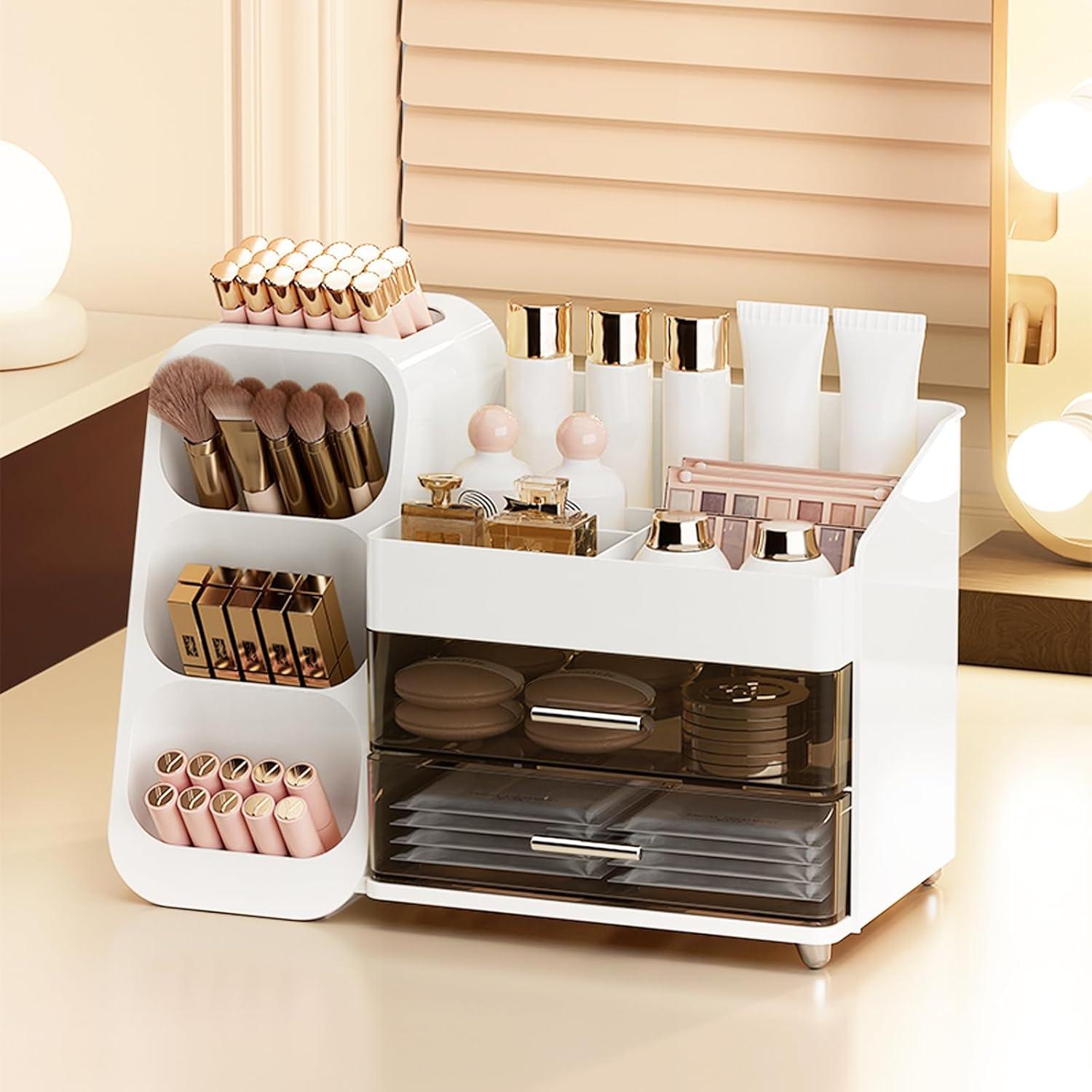 Organizador de Maquillaje Sunoyar Blanco con Cajones y Soporte