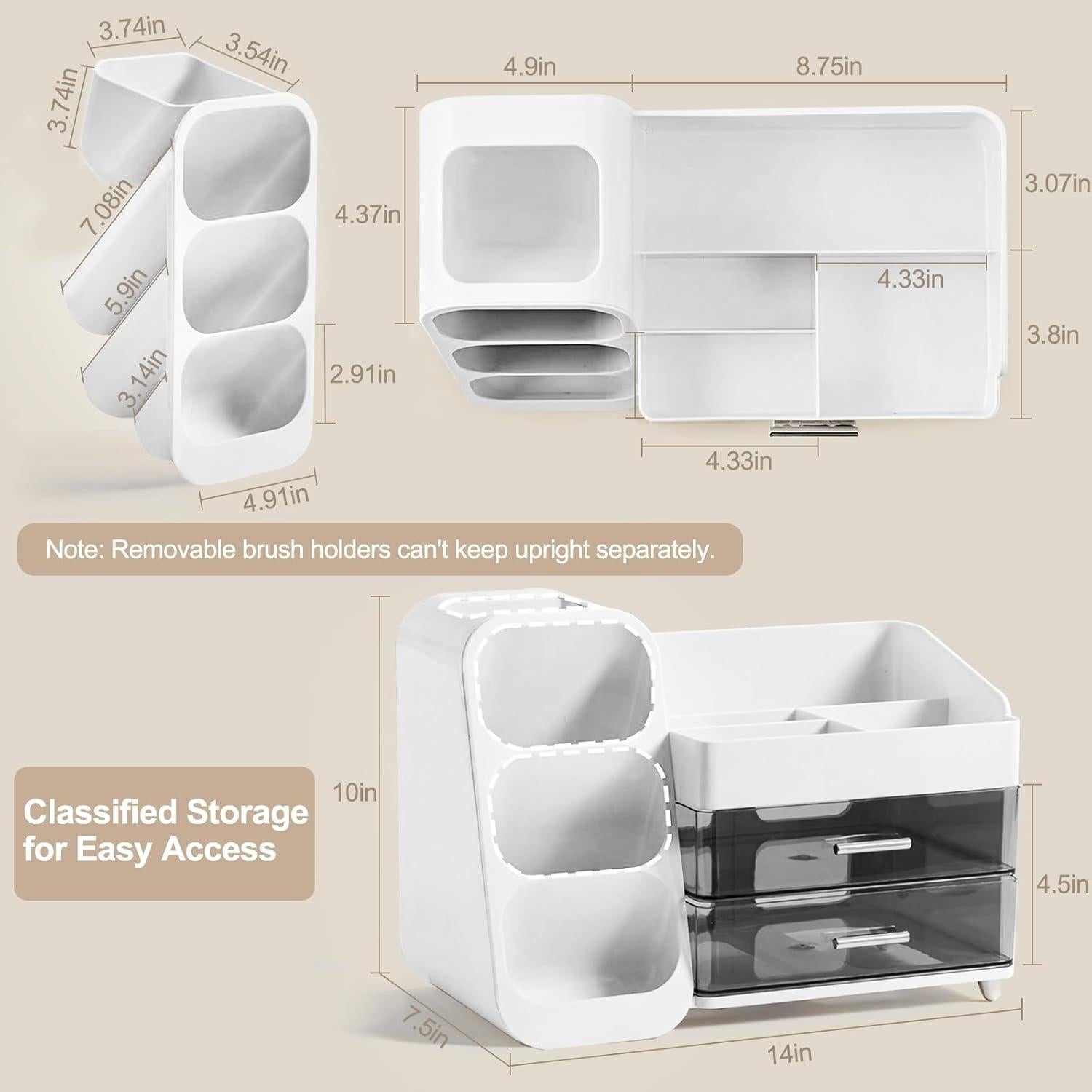 Organizador de Maquillaje Sunoyar Blanco con Cajones y Soporte