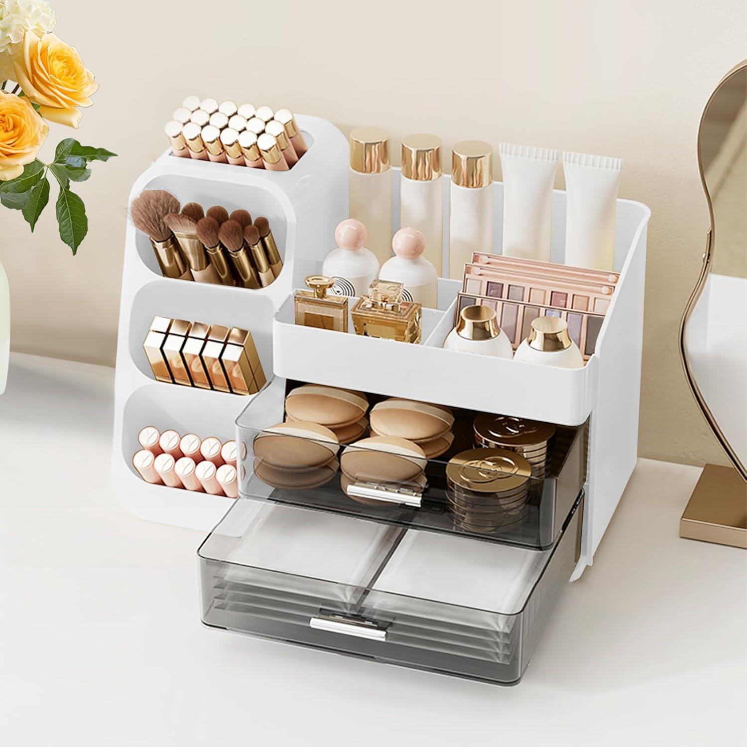 Organizador de Maquillaje Sunoyar Blanco con Cajones y Soporte