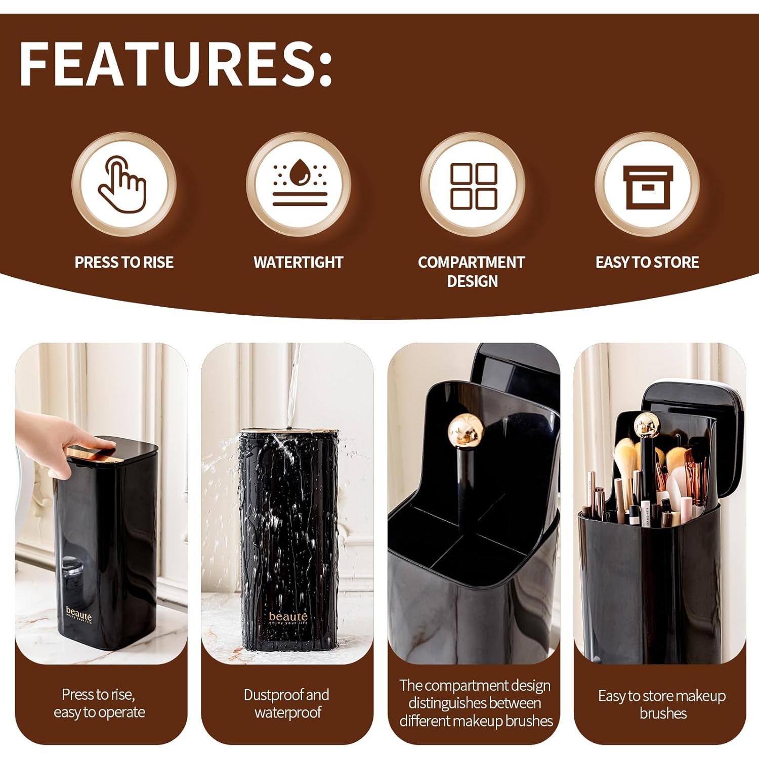 Organizador de Brochas de Maquillaje CISIREE Negro 24 cm a Prueba de Polvo