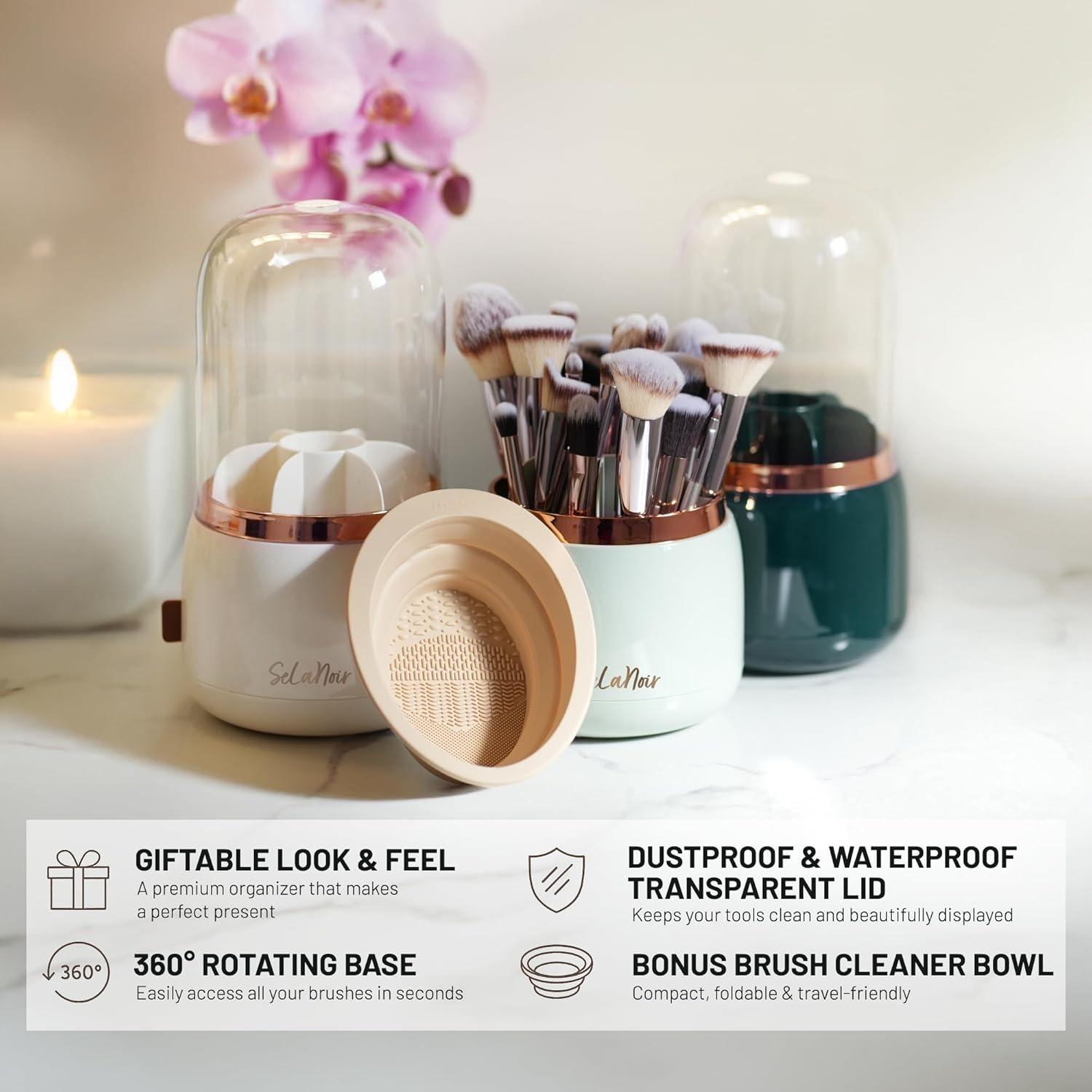 Soporte Rotatorio para Brochas de Maquillaje SeLaNoir con Tapa