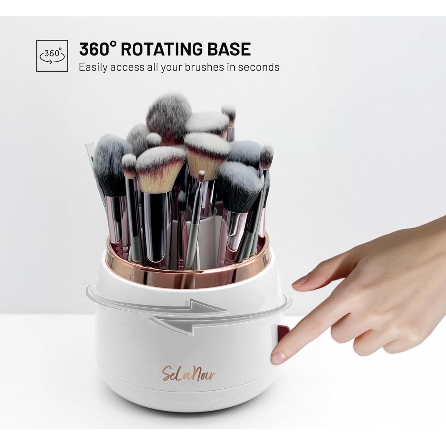 Soporte Rotatorio para Brochas de Maquillaje SeLaNoir con Tapa