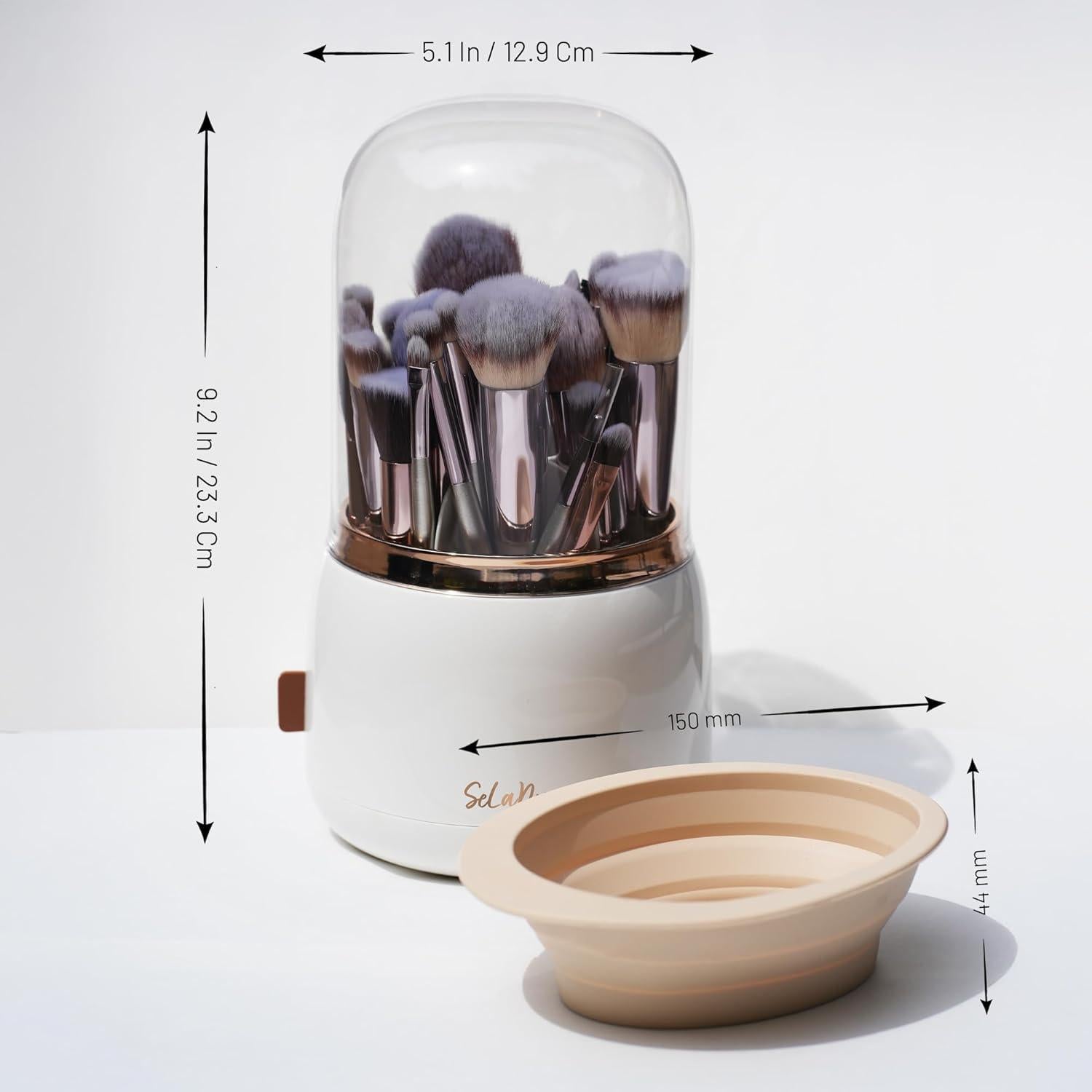 Soporte Rotatorio para Brochas de Maquillaje SeLaNoir con Tapa