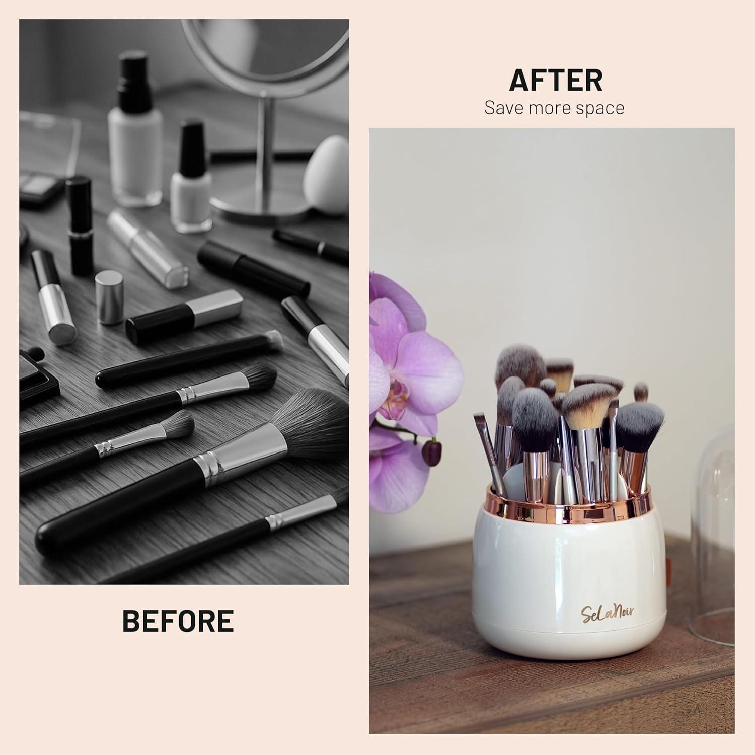 Soporte Rotatorio para Brochas de Maquillaje SeLaNoir con Tapa