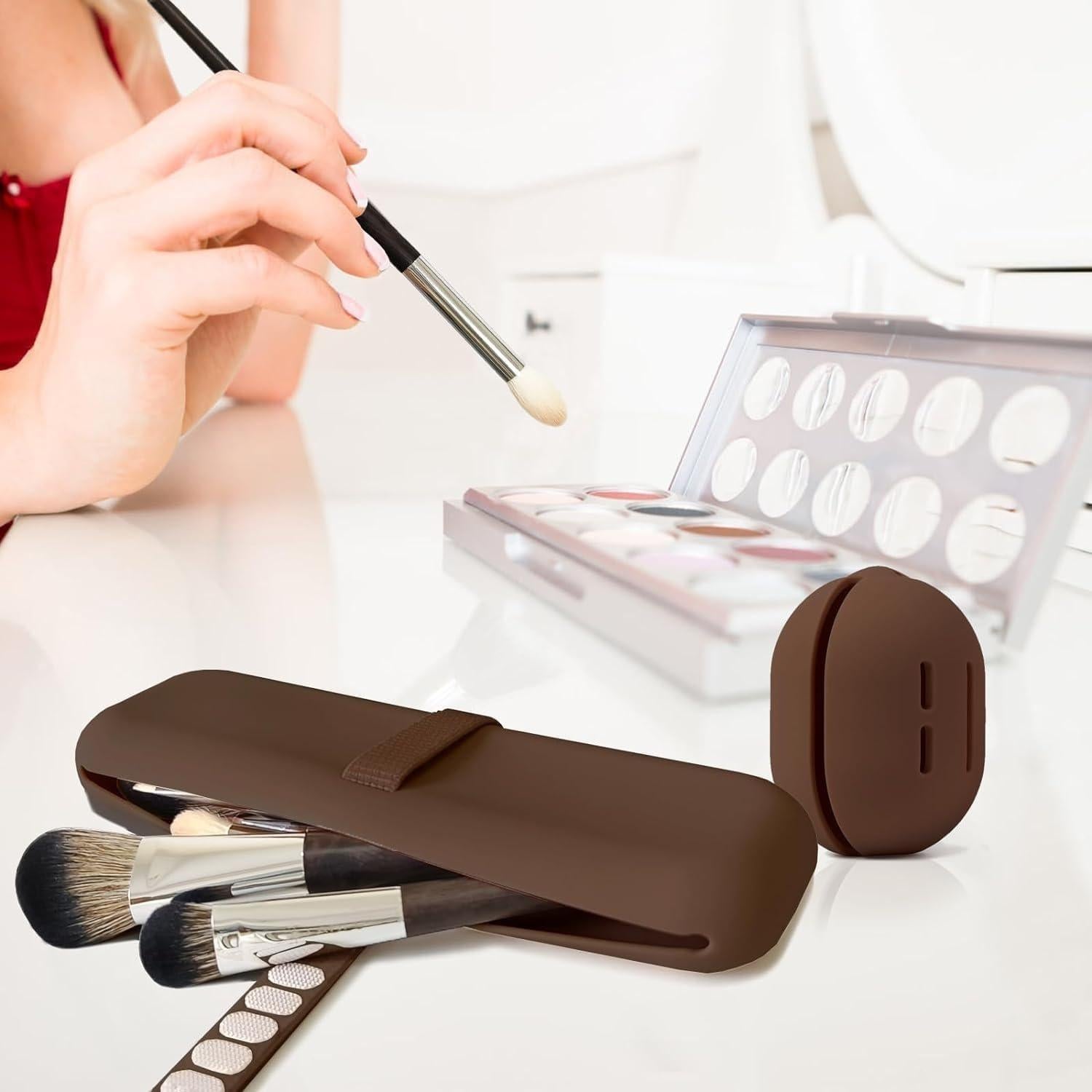 Soporte para Brochas de Maquillaje Silicona Caqui Organizador