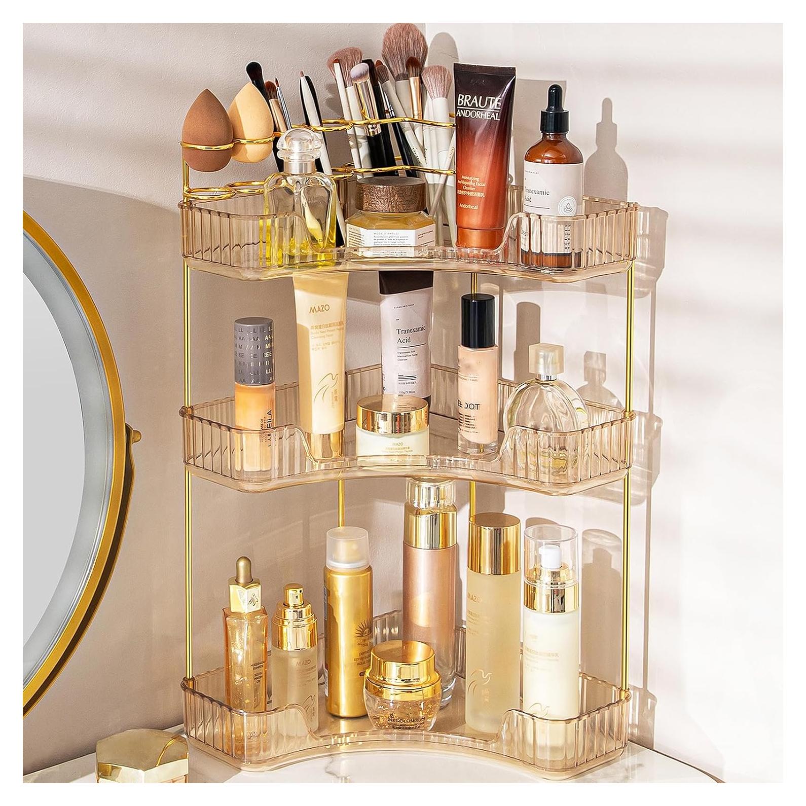 Organizador de Maquillaje en Esquina Nature's Source 3 Niveles Oro Ámbar