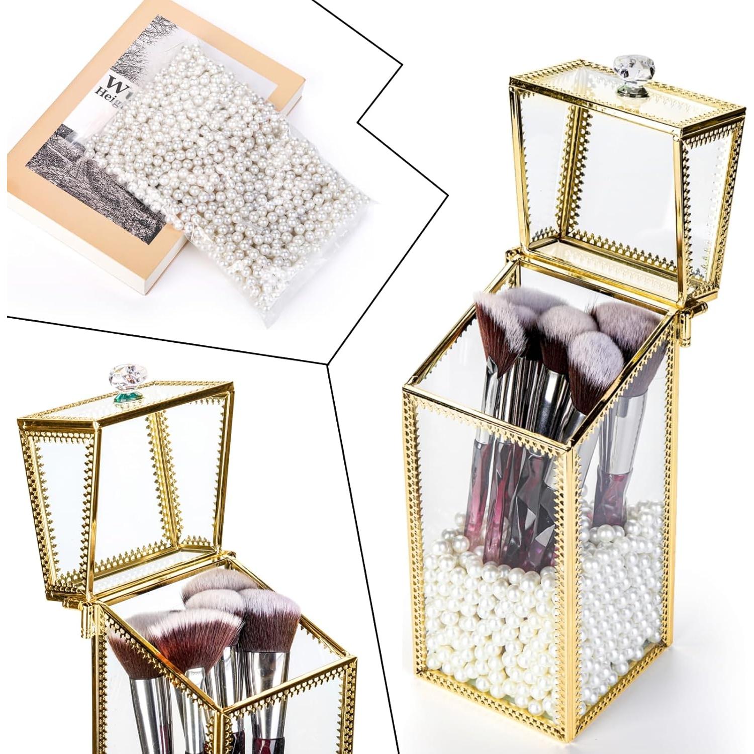 Organizador de Brochas de Maquillaje Pumtus Cristal Dorado 21.1 cm