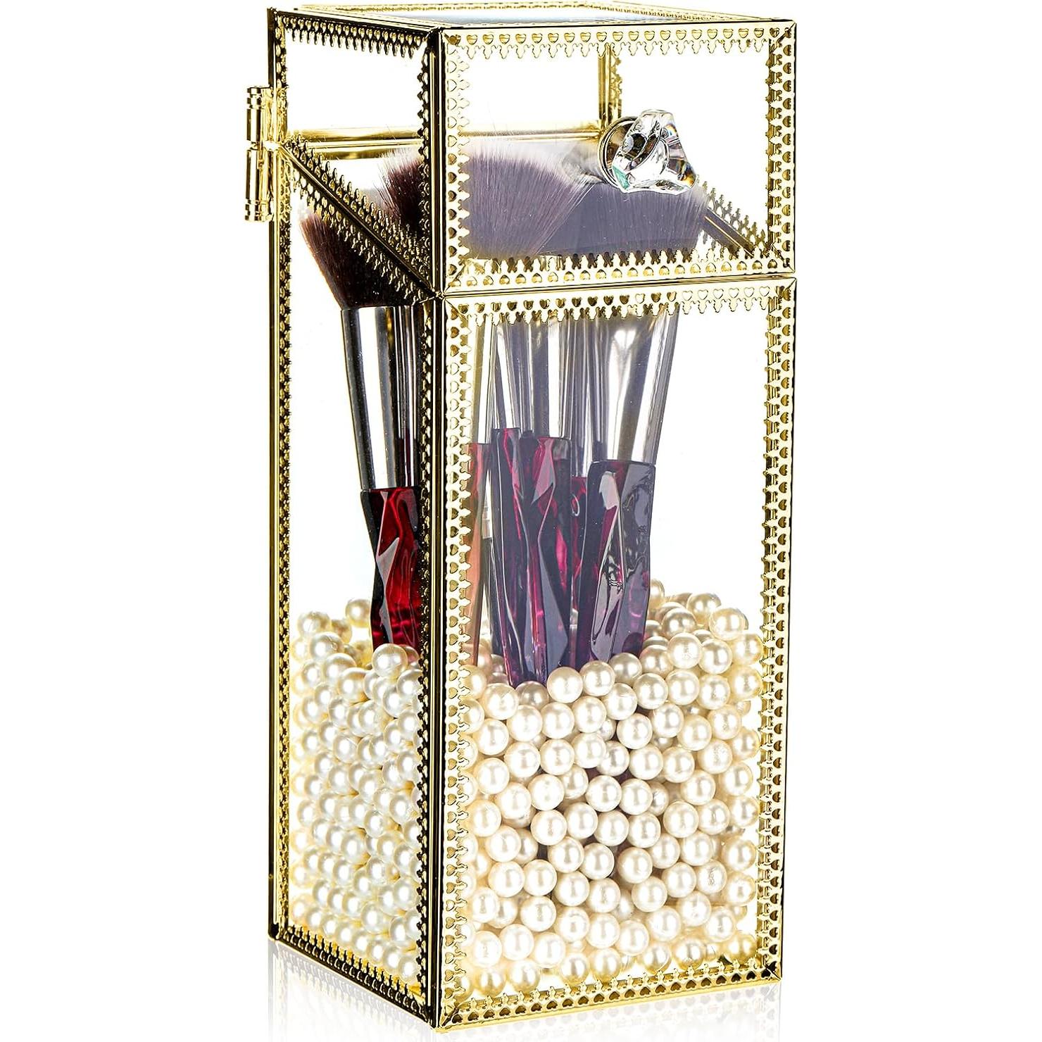 Organizador de Brochas de Maquillaje Pumtus Cristal Dorado 21.1 cm