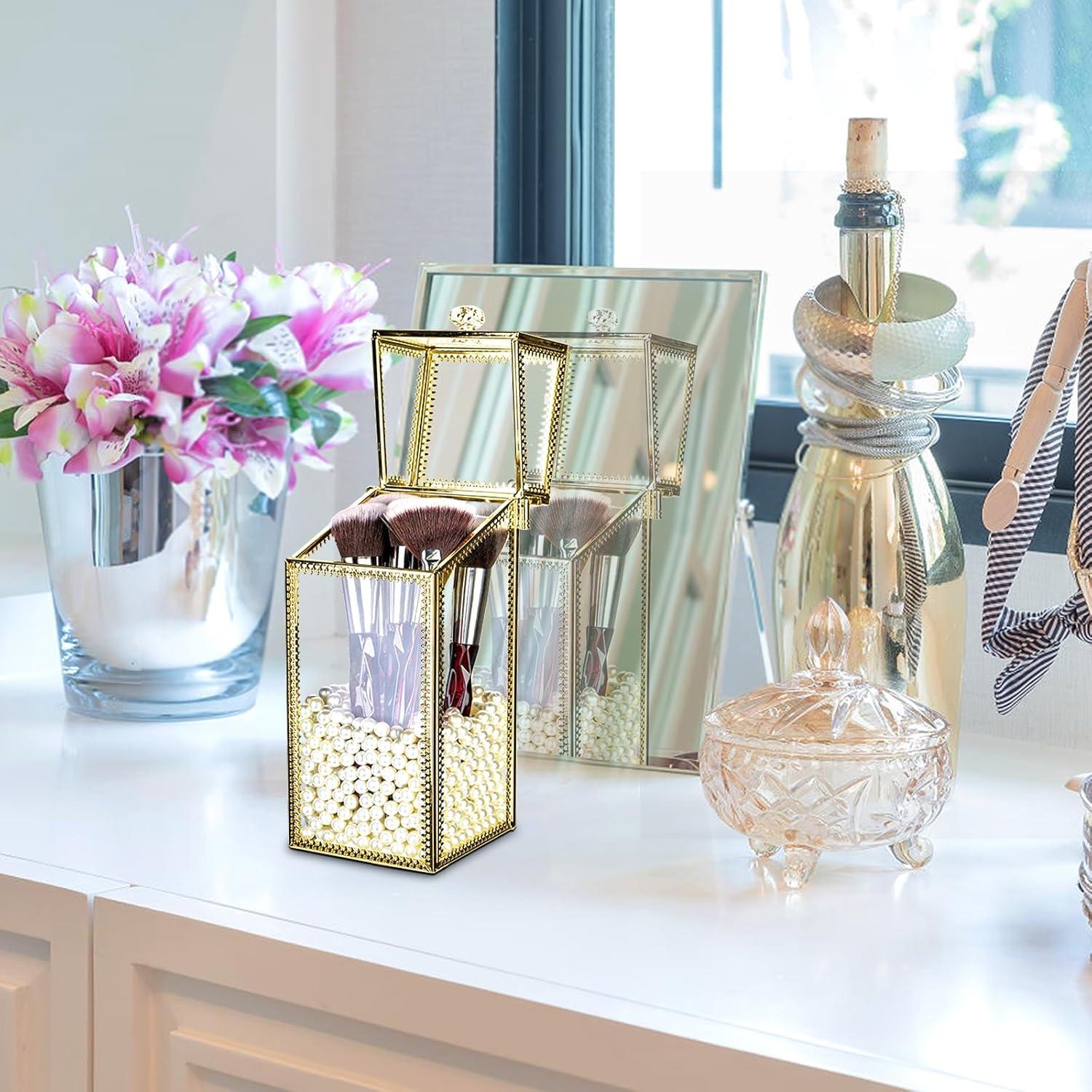 Organizador de Brochas de Maquillaje Pumtus Cristal Dorado 21.1 cm