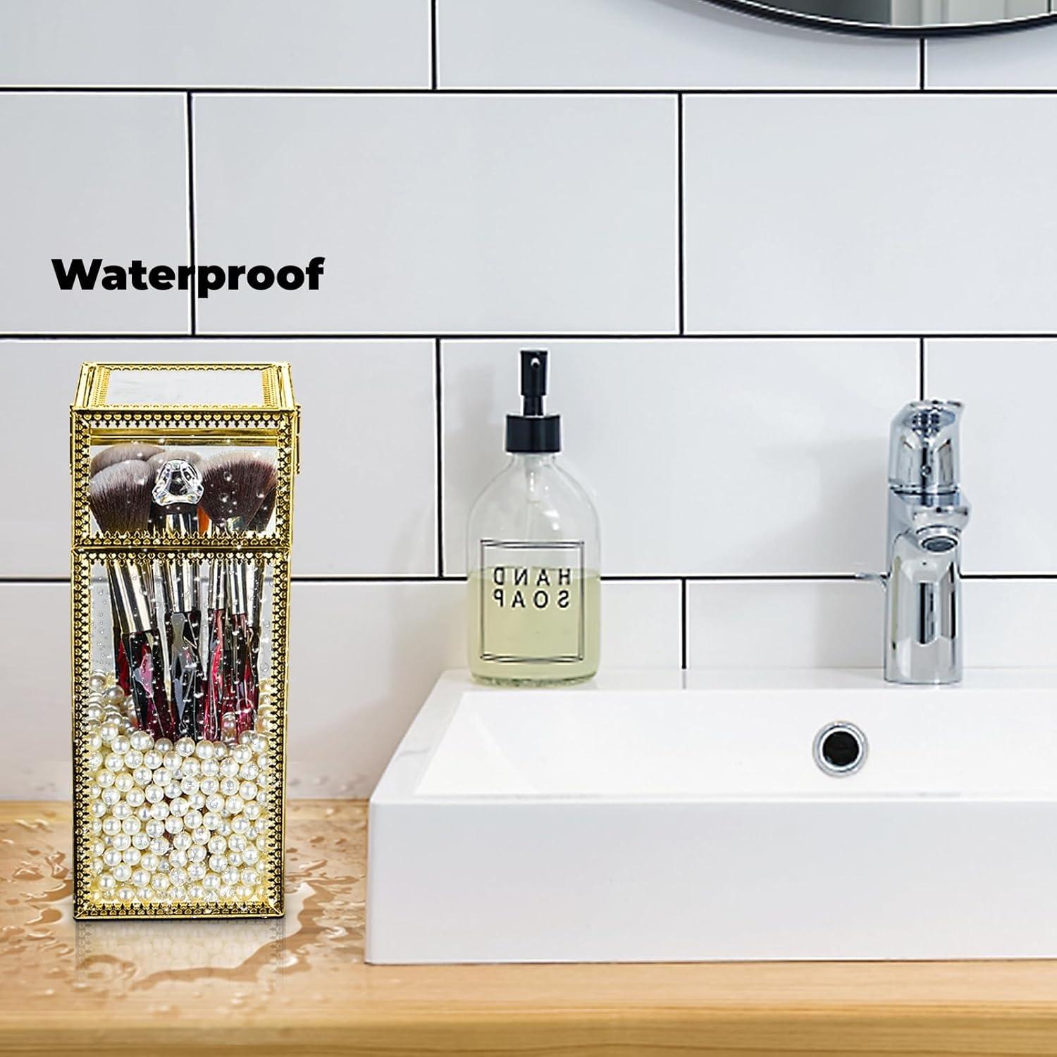 Organizador de Brochas de Maquillaje Pumtus Cristal Dorado 21.1 cm