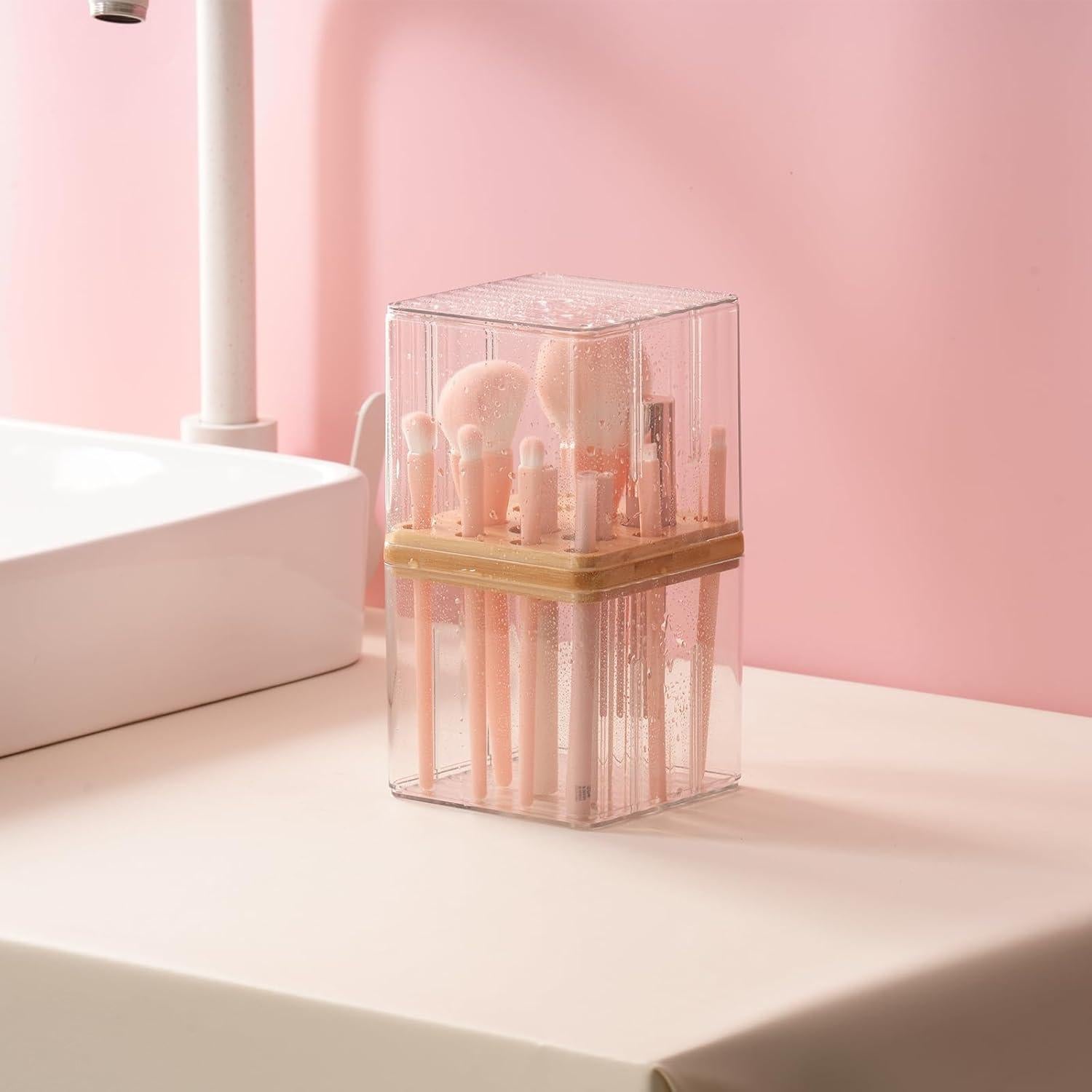 Soporte para Brochas de Maquillaje SUNFICON Rosa 10.3x10.3x19cm