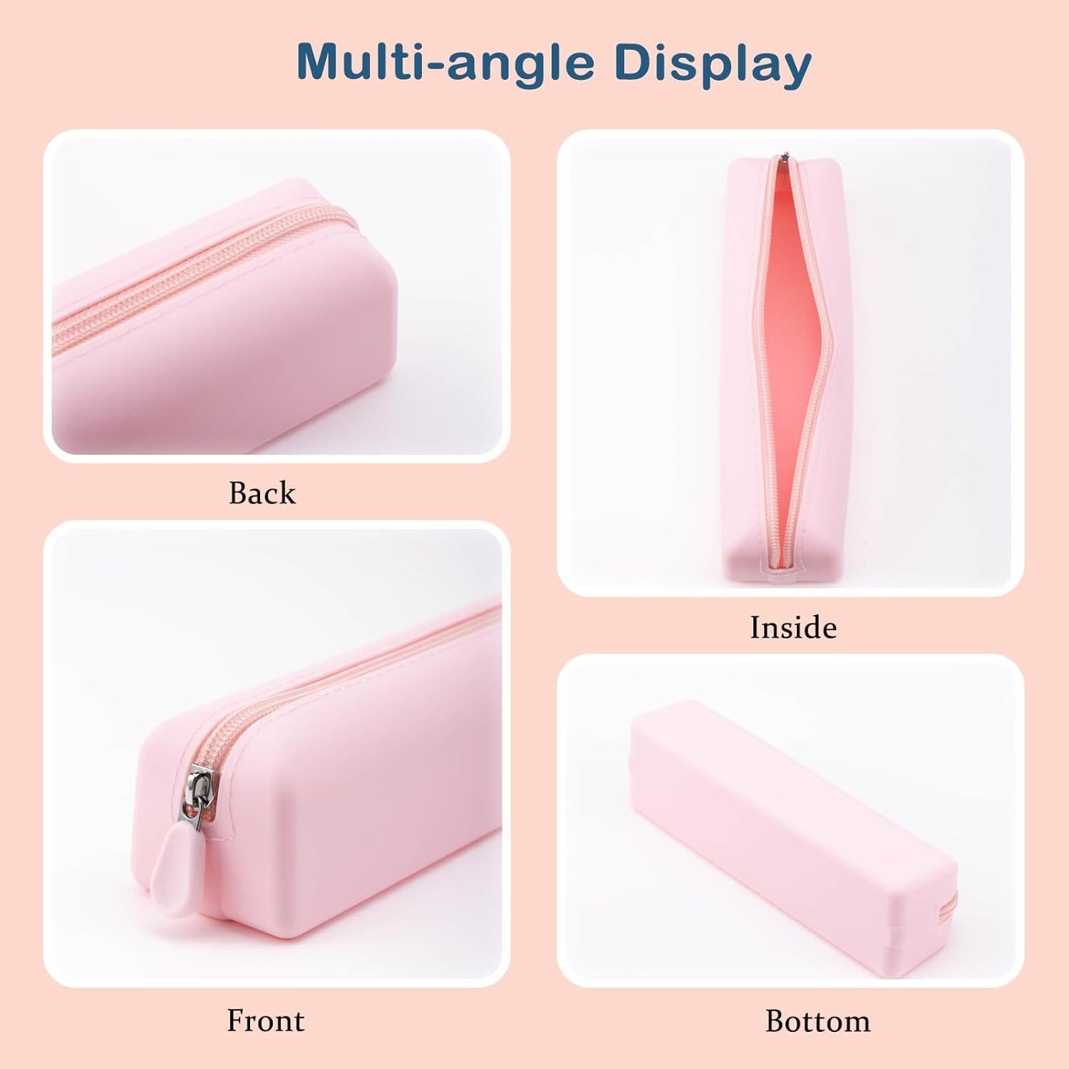 Estuche de maquillaje de silicona portátil 21x6x5 cm Rosa claro