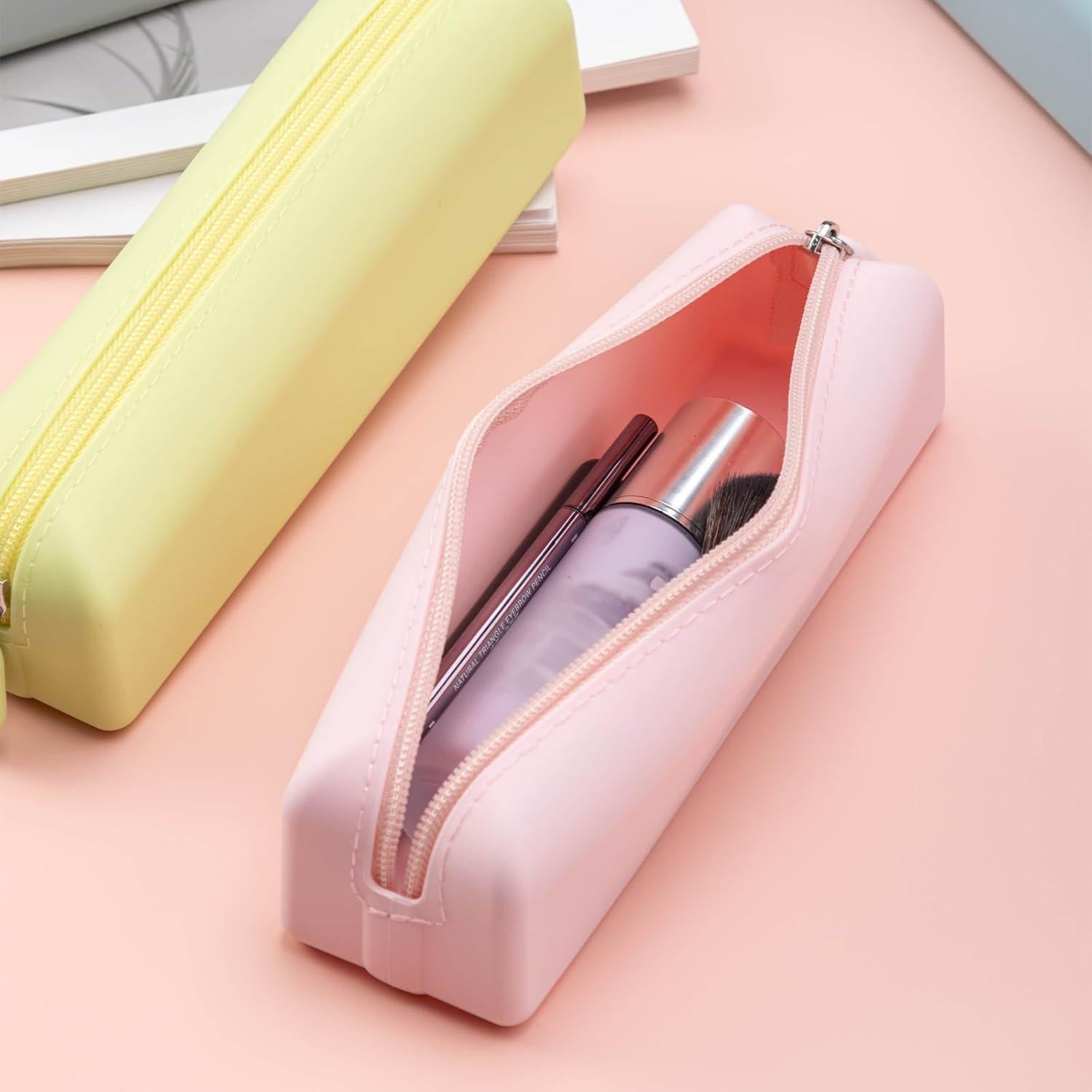 Estuche de maquillaje de silicona portátil 21x6x5 cm Rosa claro