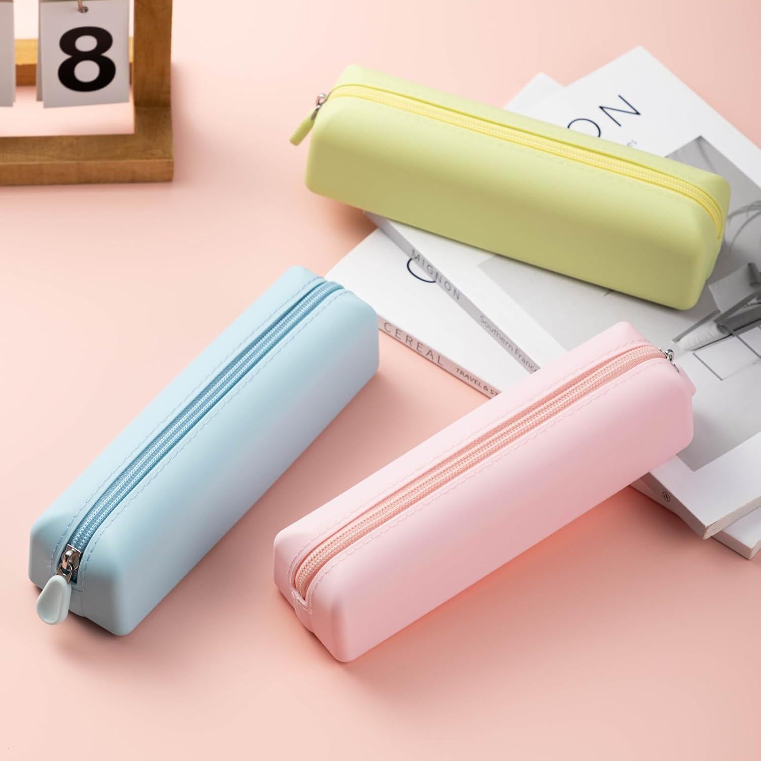 Estuche de maquillaje de silicona portátil 21x6x5 cm Rosa claro