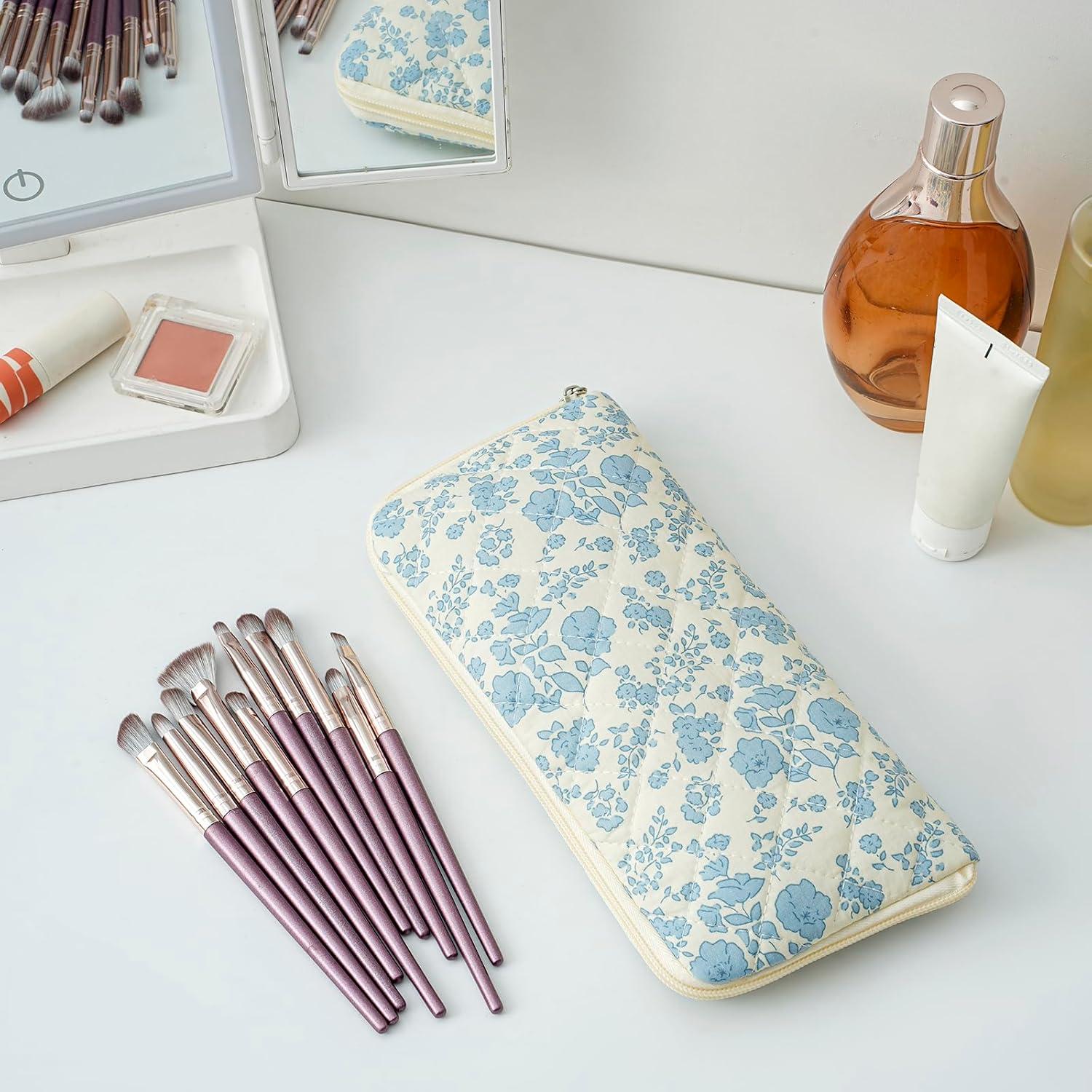Estuche de Maquillaje JOVAKIT Acolchado Floral Azul 23x11cm