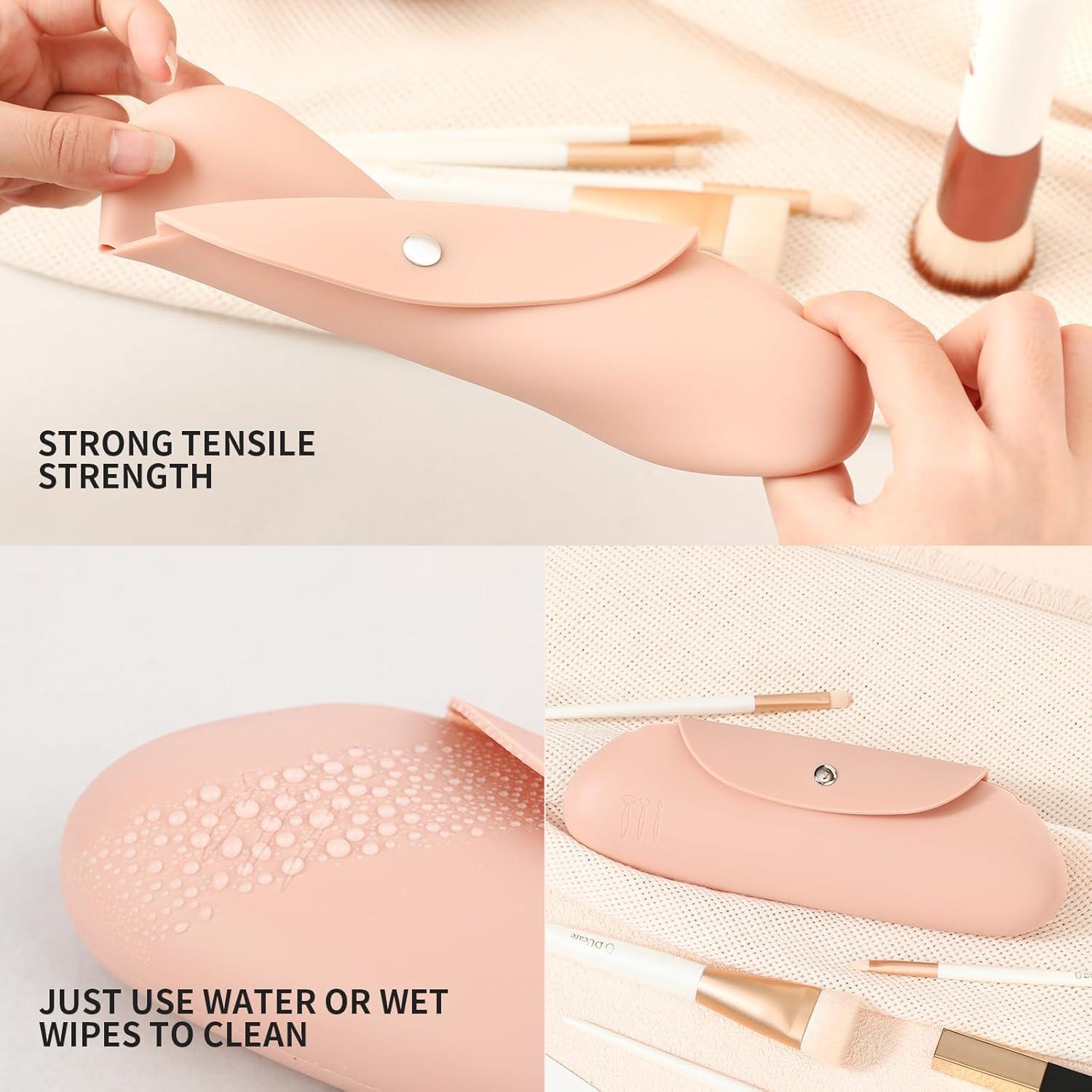Estuche de Brochas de Maquillaje DUcare Rosa Silicona Impermeable