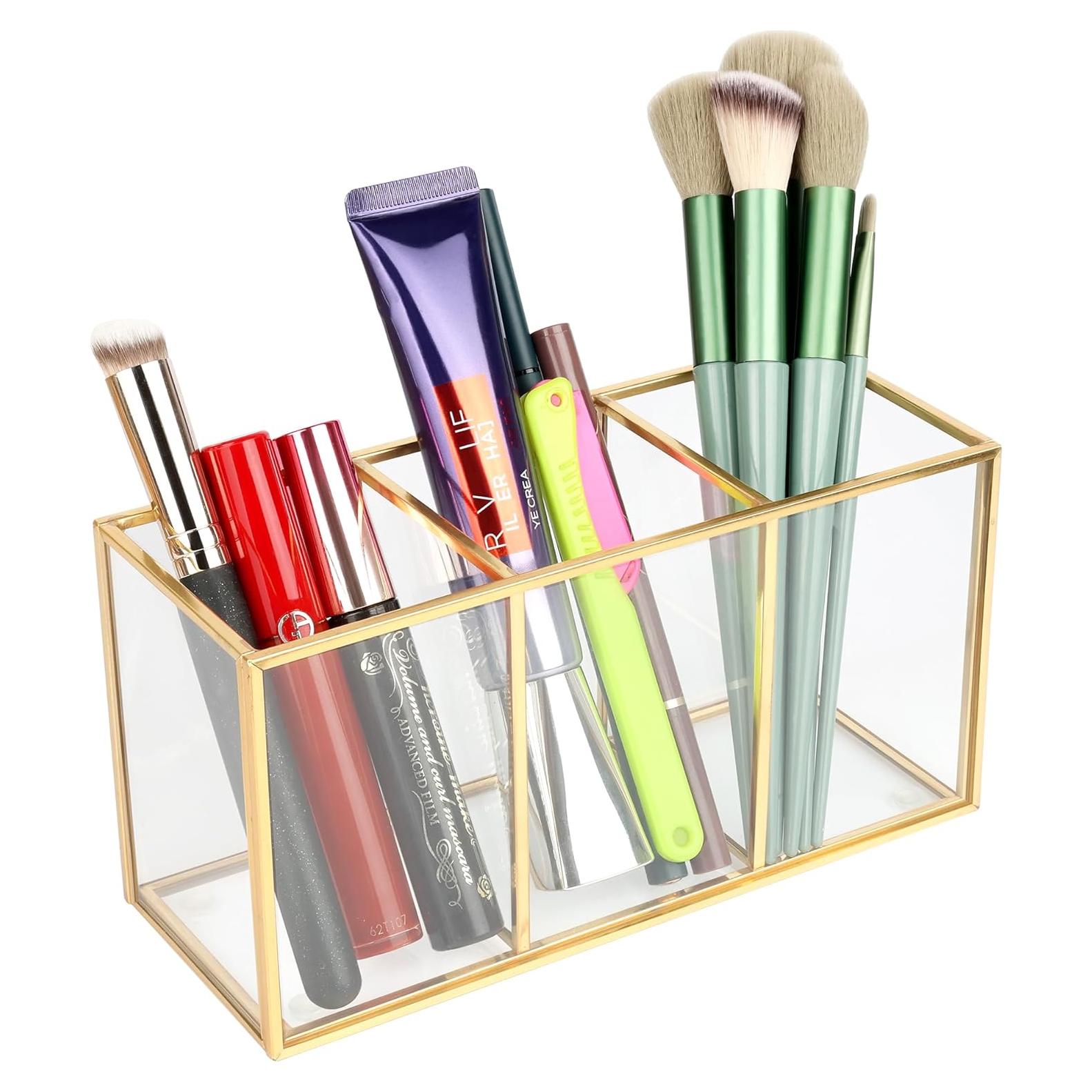 Organizador de Maquillaje ELEGANTLIFE Vidrio Templado Oro 3 Secciones