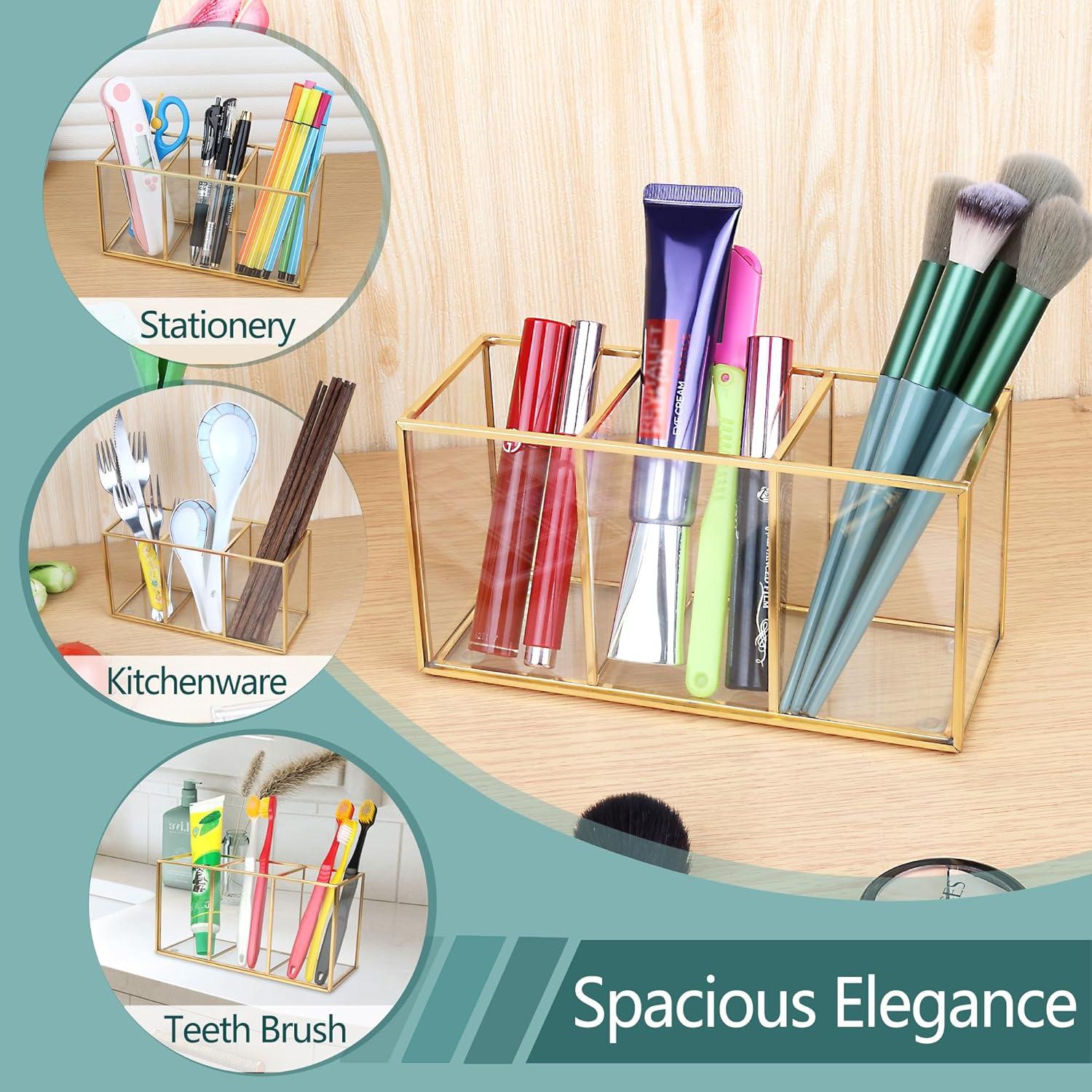 Organizador de Maquillaje ELEGANTLIFE Vidrio Templado Oro 3 Secciones