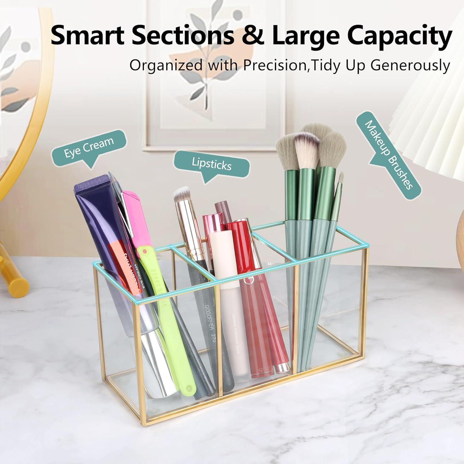 Organizador de Maquillaje ELEGANTLIFE Vidrio Templado Oro 3 Secciones