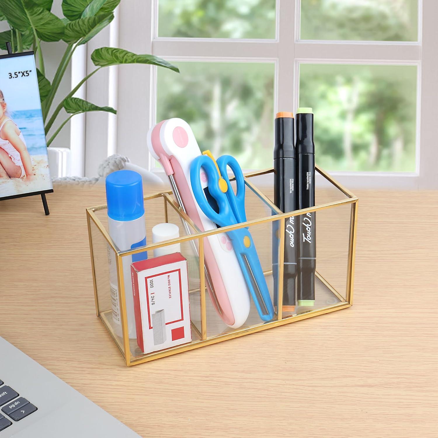 Organizador de Maquillaje ELEGANTLIFE Vidrio Templado Oro 3 Secciones