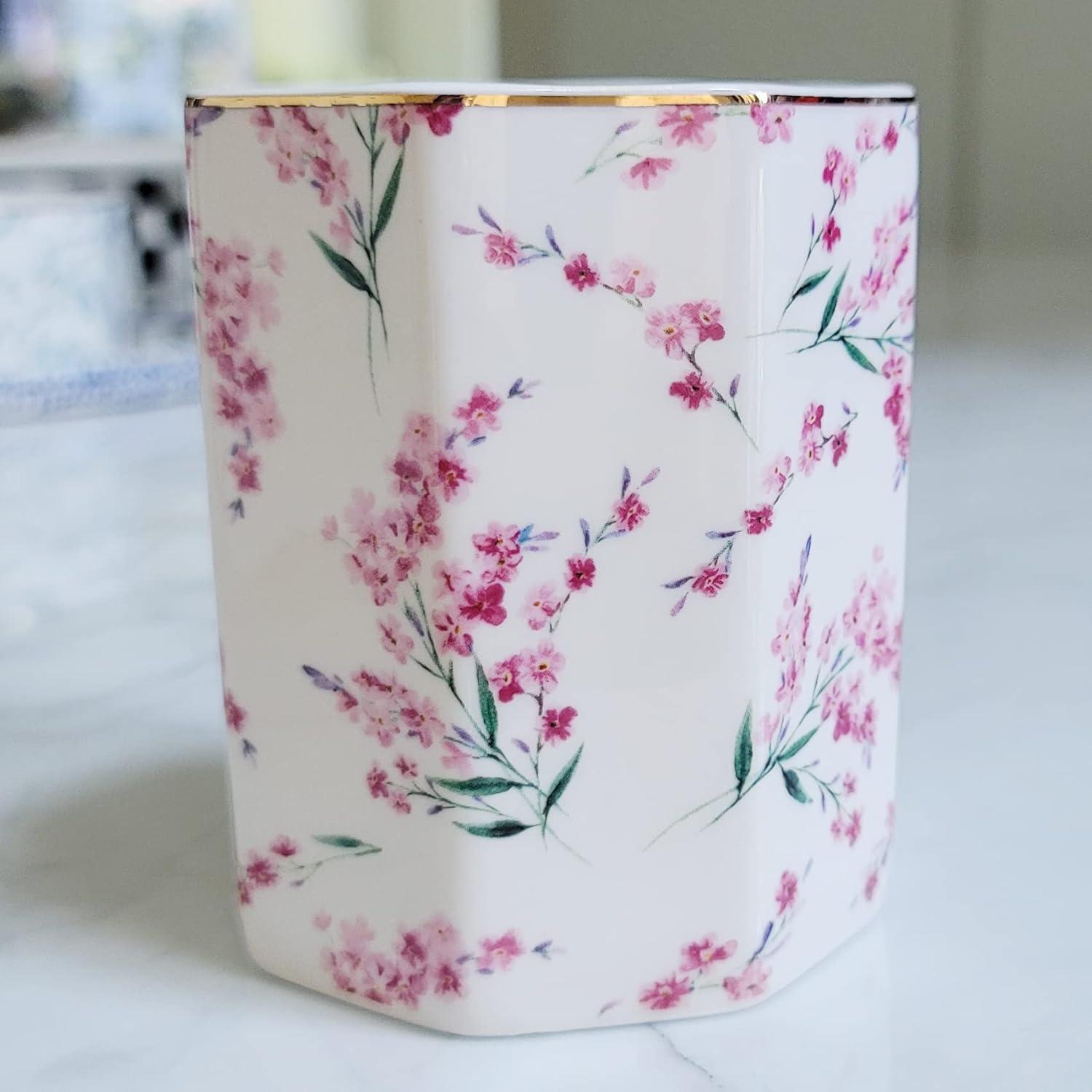 Soporte para Lápices LEAZUL Cerámica Floral Rosa 10 cm