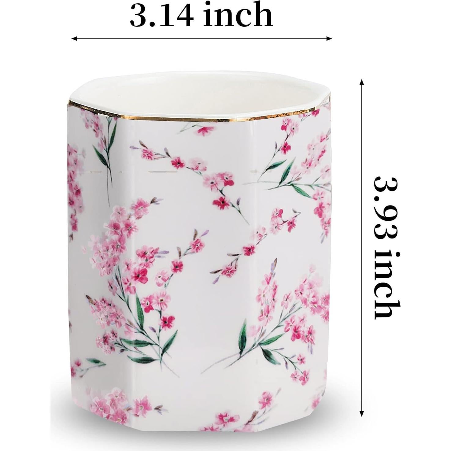 Soporte para Lápices LEAZUL Cerámica Floral Rosa 10 cm