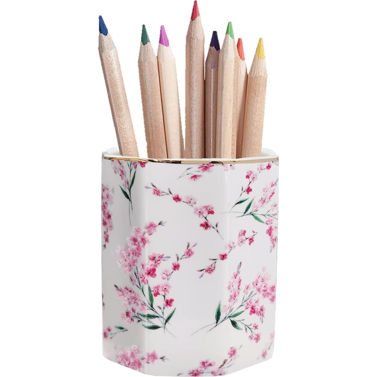 Soporte para Lápices LEAZUL Cerámica Floral Rosa 10 cm