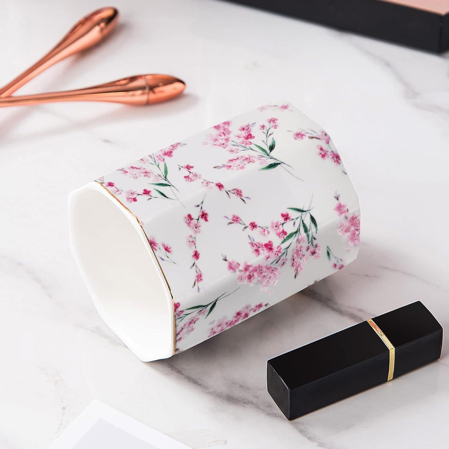 Soporte para Lápices LEAZUL Cerámica Floral Rosa 10 cm