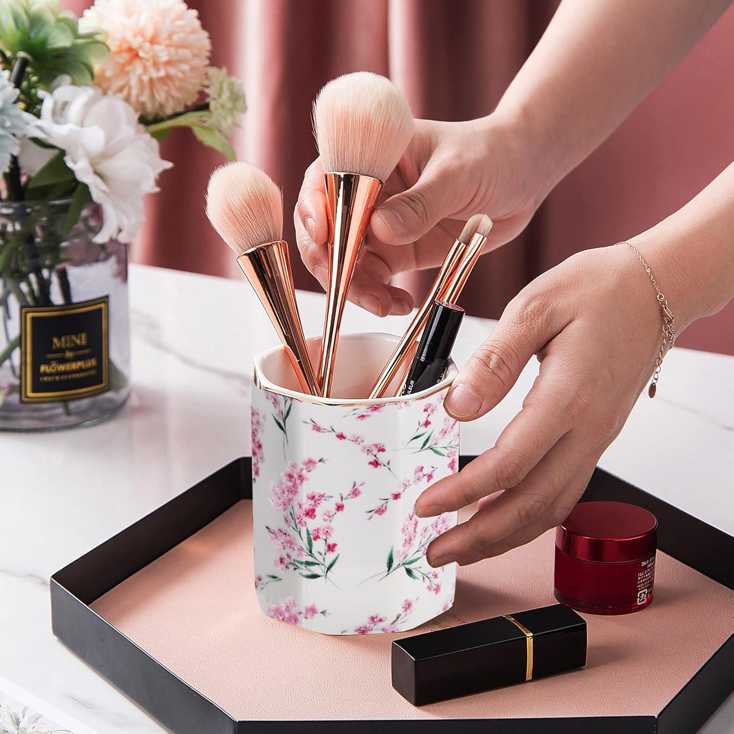 Soporte para Lápices LEAZUL Cerámica Floral Rosa 10 cm